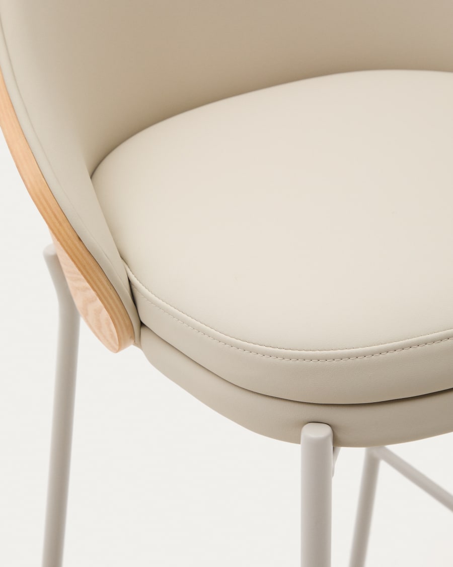 Eama Bar Stuhl Beige Eco -Leather mit Asche Finish