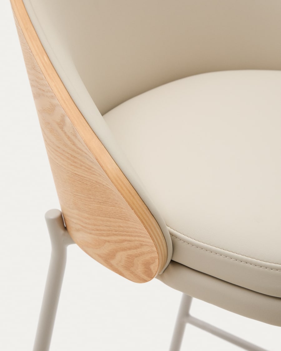 Eama Bar Stuhl Beige Eco -Leather mit Asche Finish