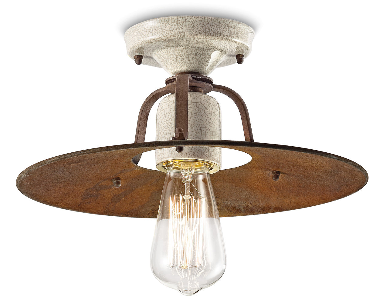 Lampa sufitowa ceramiczno-żelazna GRUNGE rdzawy z kremowym efektem Craquelé