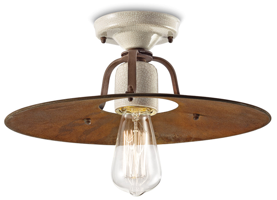 Lampa sufitowa ceramiczno-żelazna GRUNGE rdzawy z kremowym efektem Craquelé