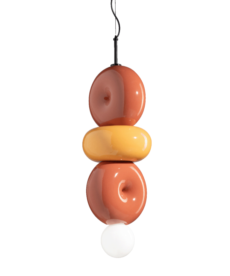 Ceramic pendant lamp Bumbum orange with yellow