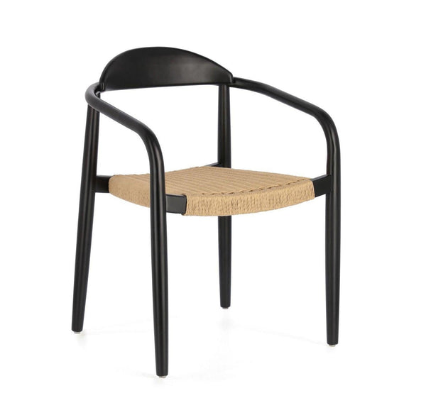 Krzesło NINA czarne drewno akacjowe z beżową liną La Forma    Eye on Design