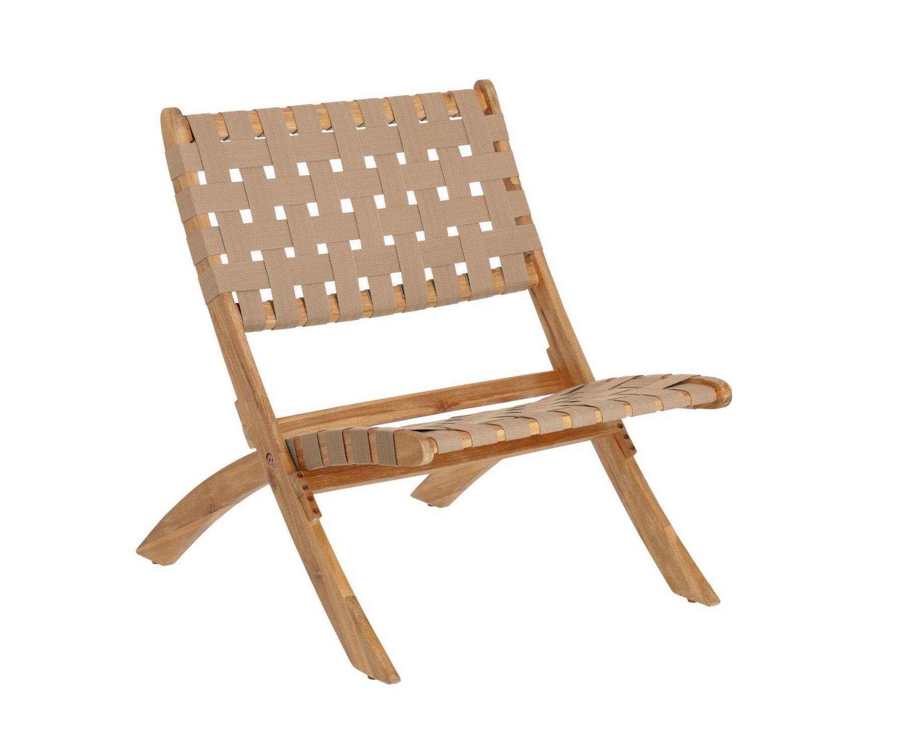 Fotel składany ogrodowy CHABELI lite drewno akacjowe z beżowym wykończeniem La Forma    Eye on Design