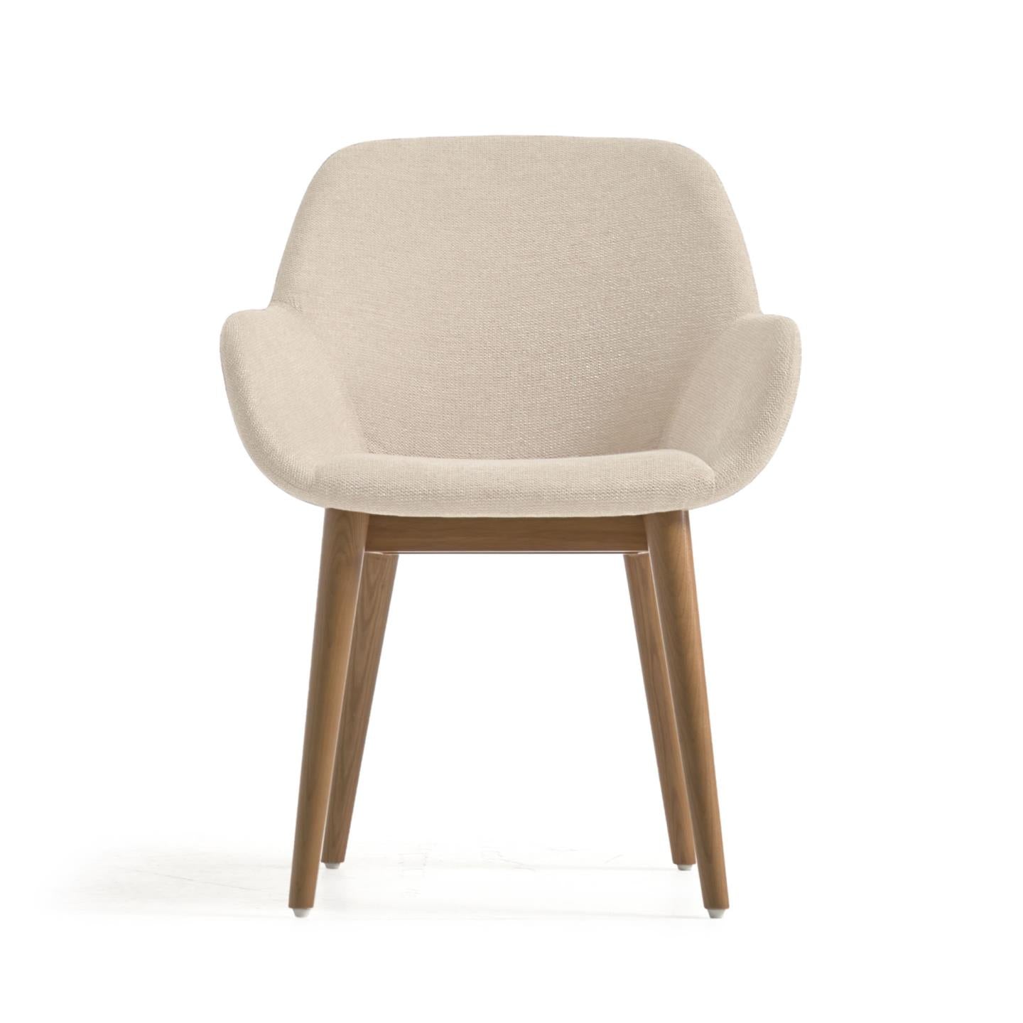 Krzesło w tkaninie szenilowej KONNA beżowy z jesionową podstawą La Forma    Eye on Design