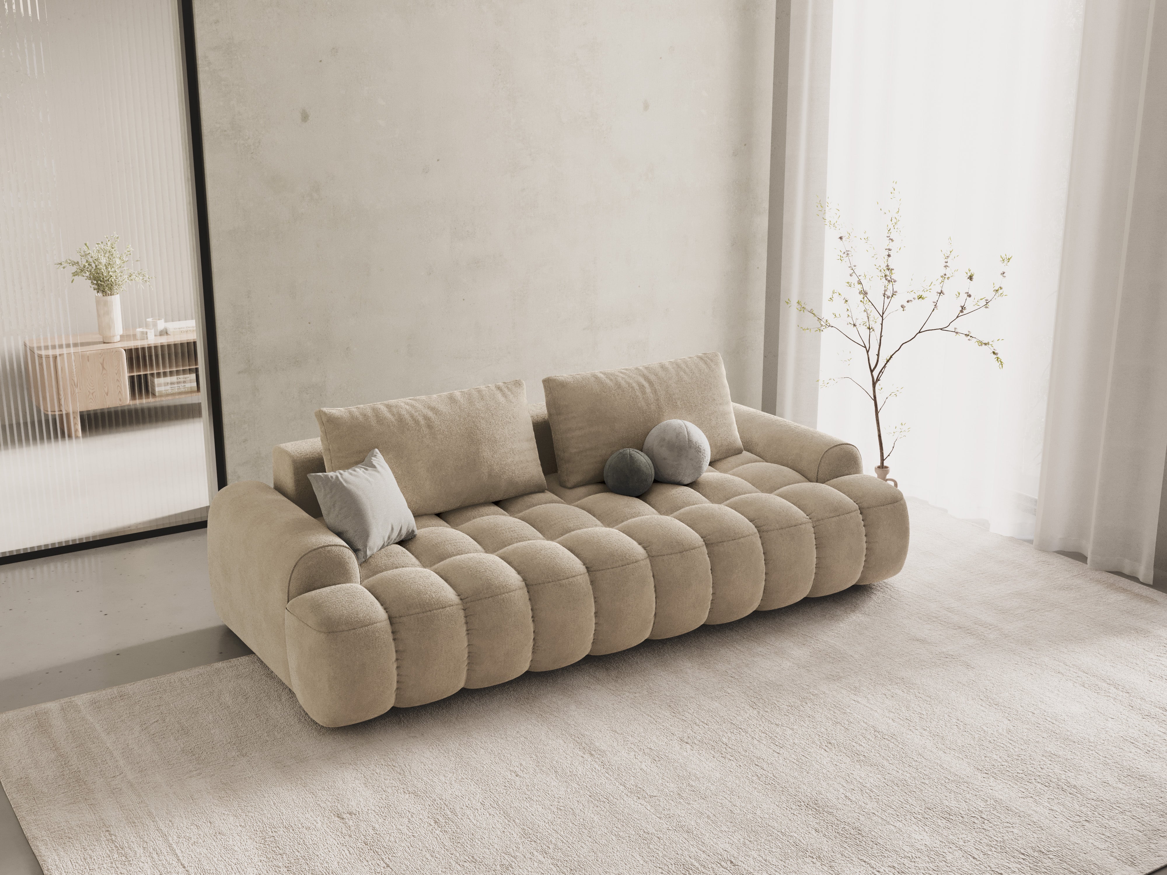Sofa aksamitna z funkcją spania 4-osobowa LINZ jasnobeżowy