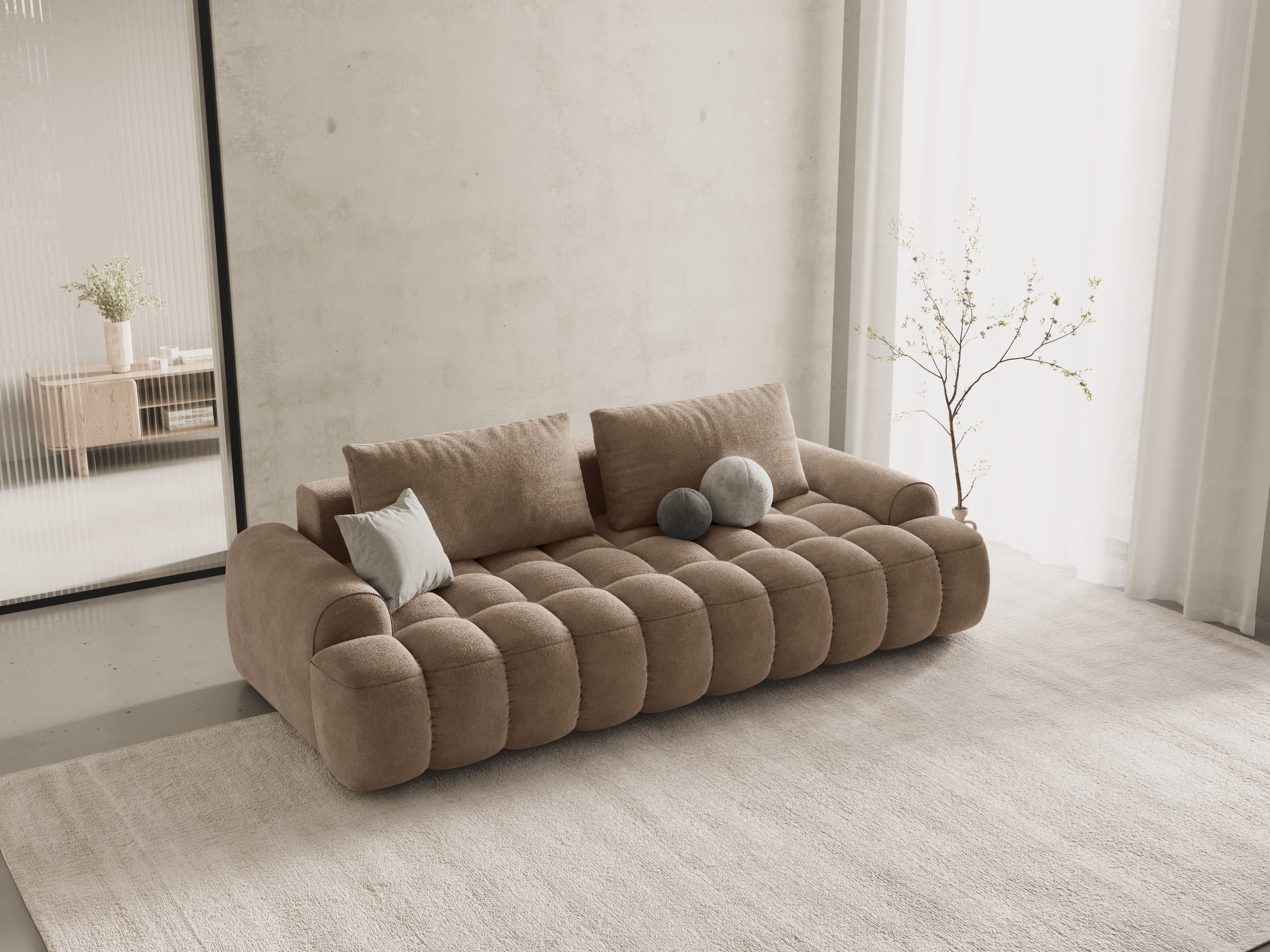 Sofa aksamitna z funkcją spania 4-osobowa LINZ ciemnobeżowy