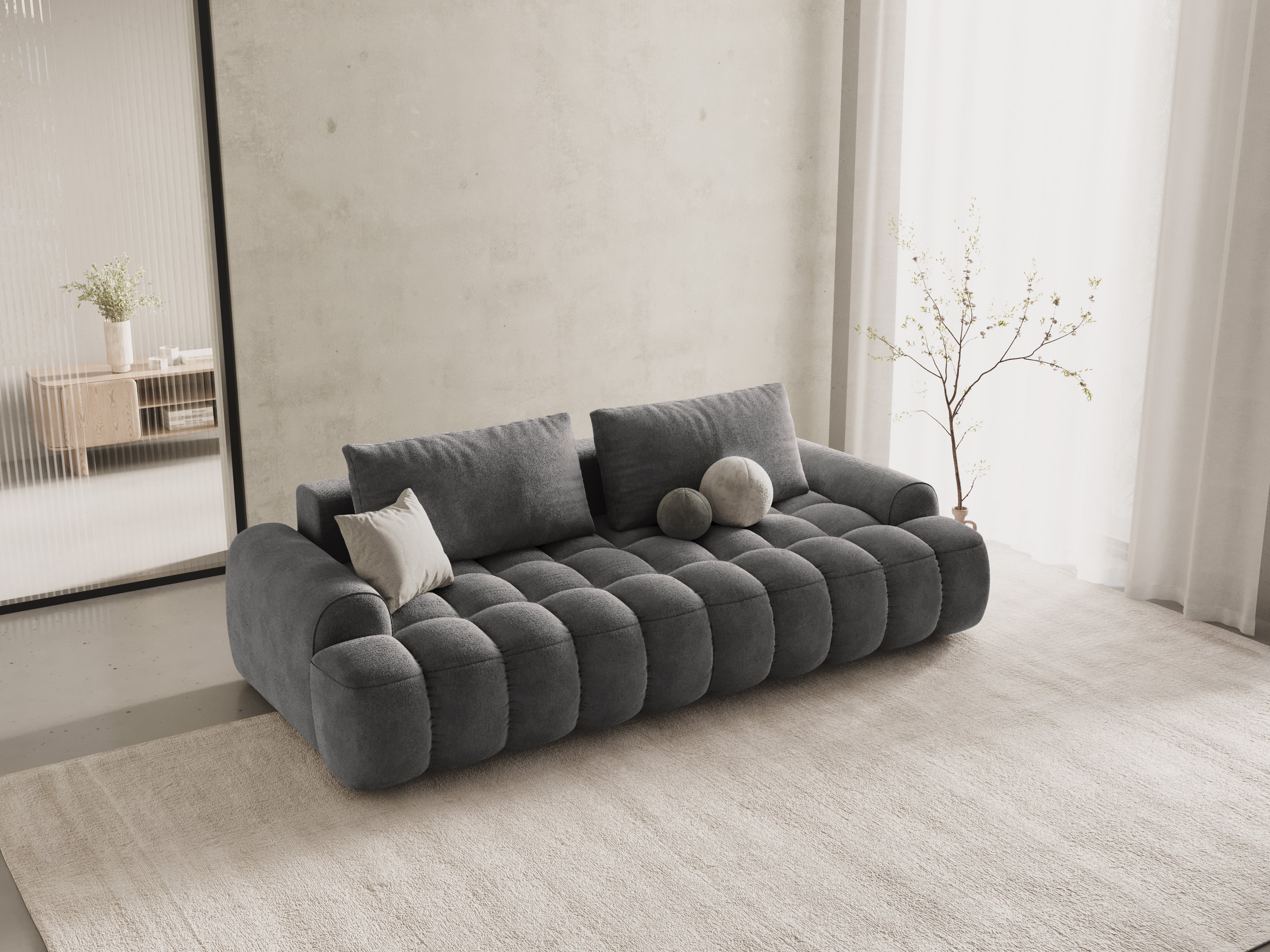 Sofa aksamitna z funkcją spania 4-osobowa LINZ ciemnoszary