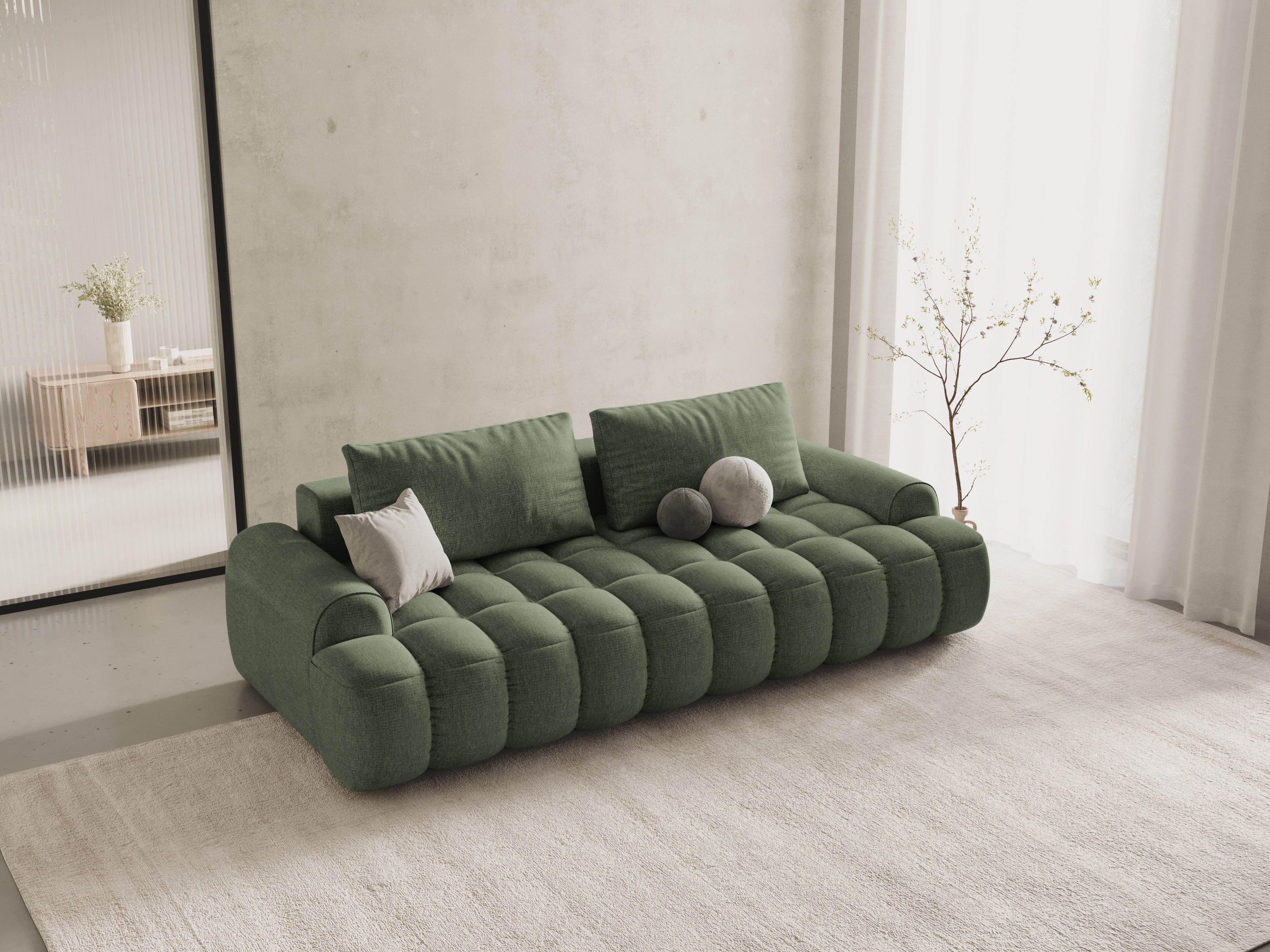 Sofa z funkcją spania 4-osobowa LINZ oliwkowy
