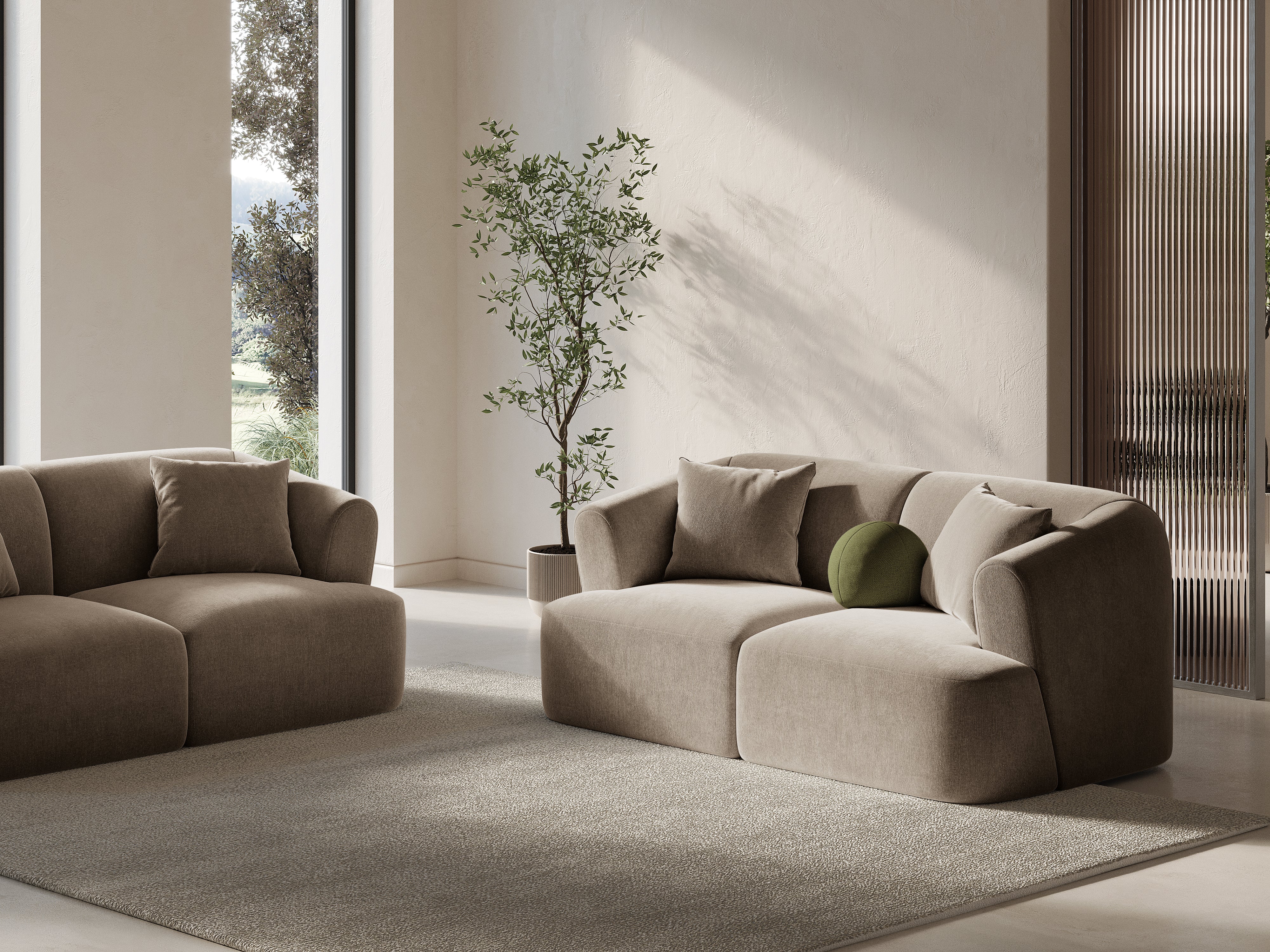 Sofa aksamitna 2-osobowa CAMPI ciemnobeżowy