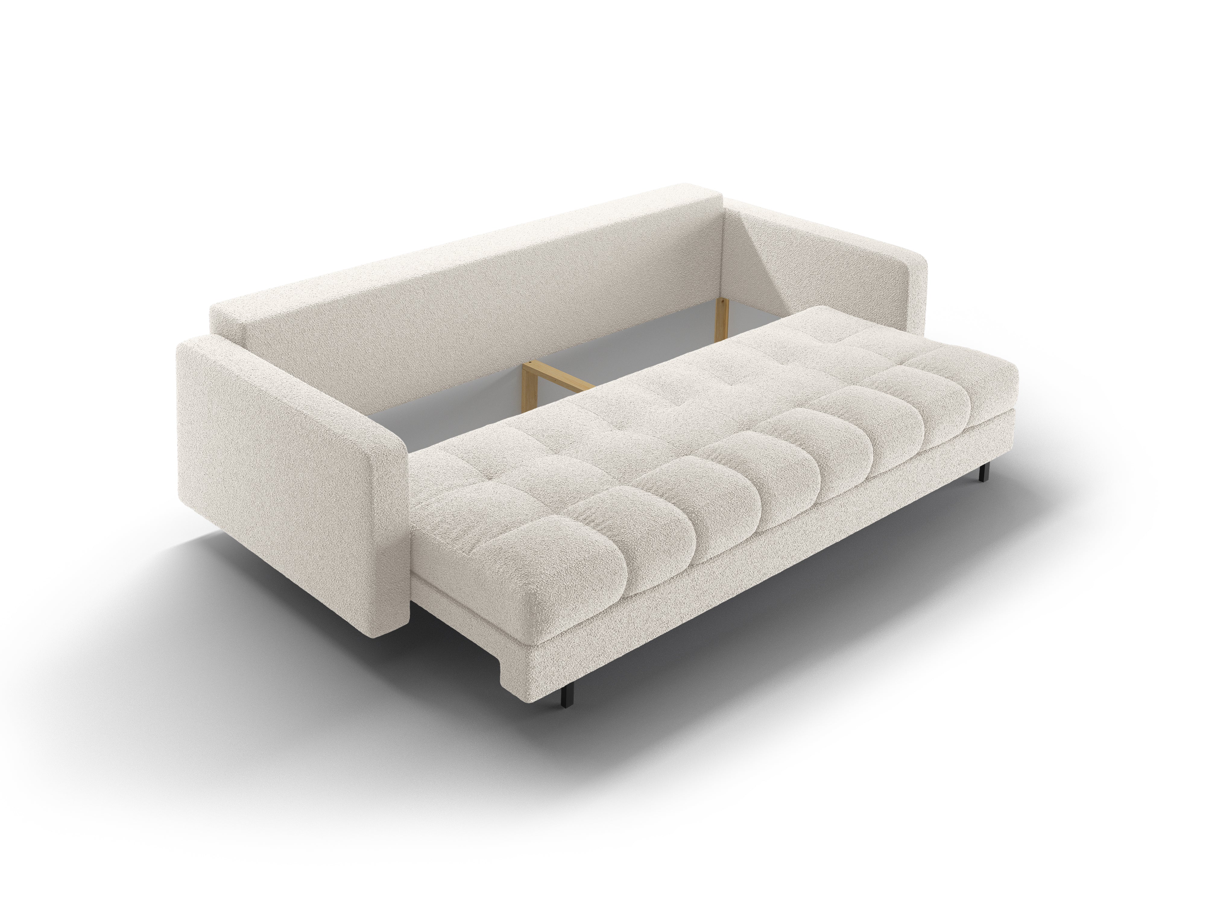 Sofa 3-osobowa z funkcją spania BALI biały bouclé z czarną podstawą