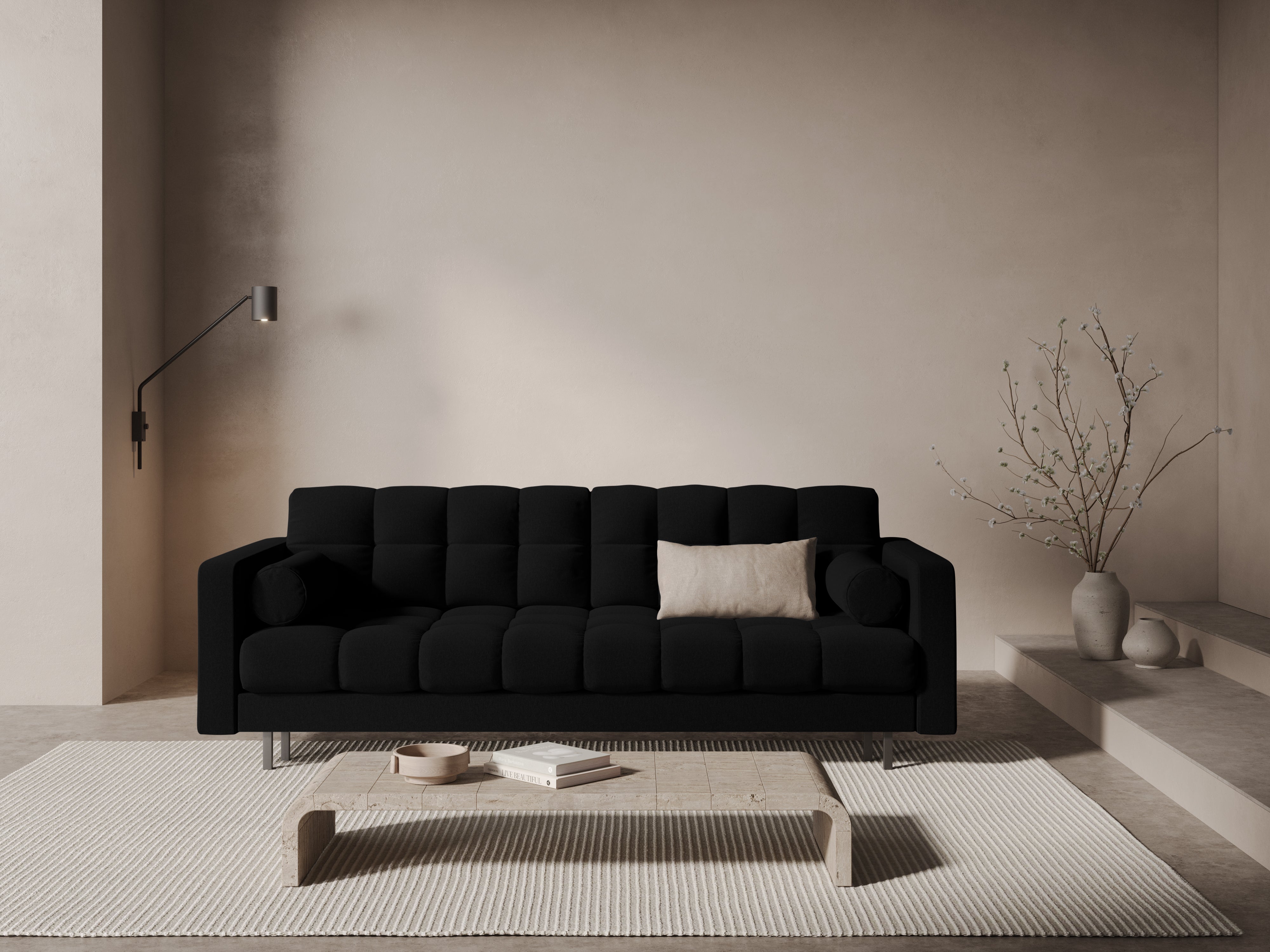 Sofa 3-osobowa z funkcją spania BALI czarny bouclé z czarną podstawą