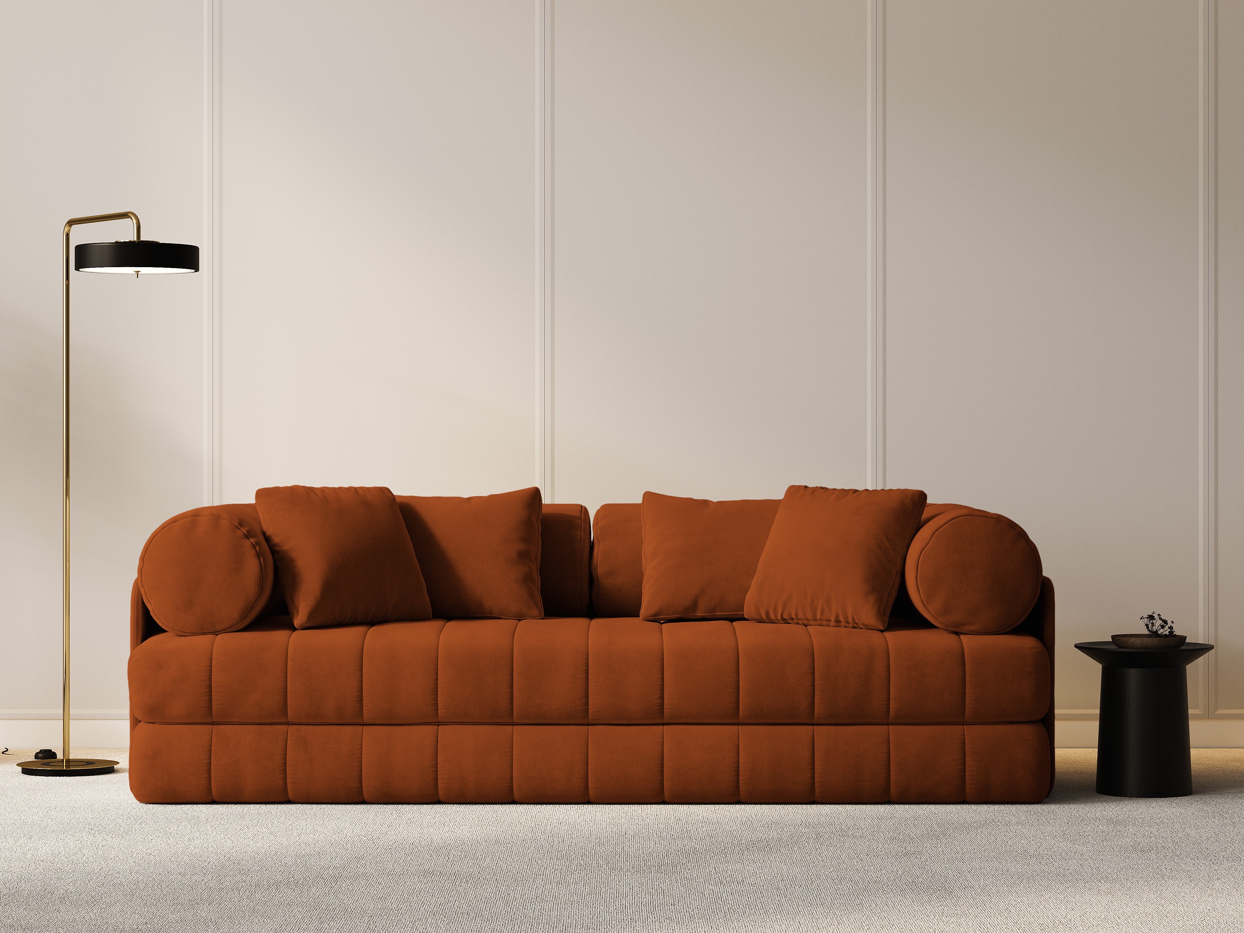 Sofa aksamitna 3-osobowa z funkcją spania KEMI terakota