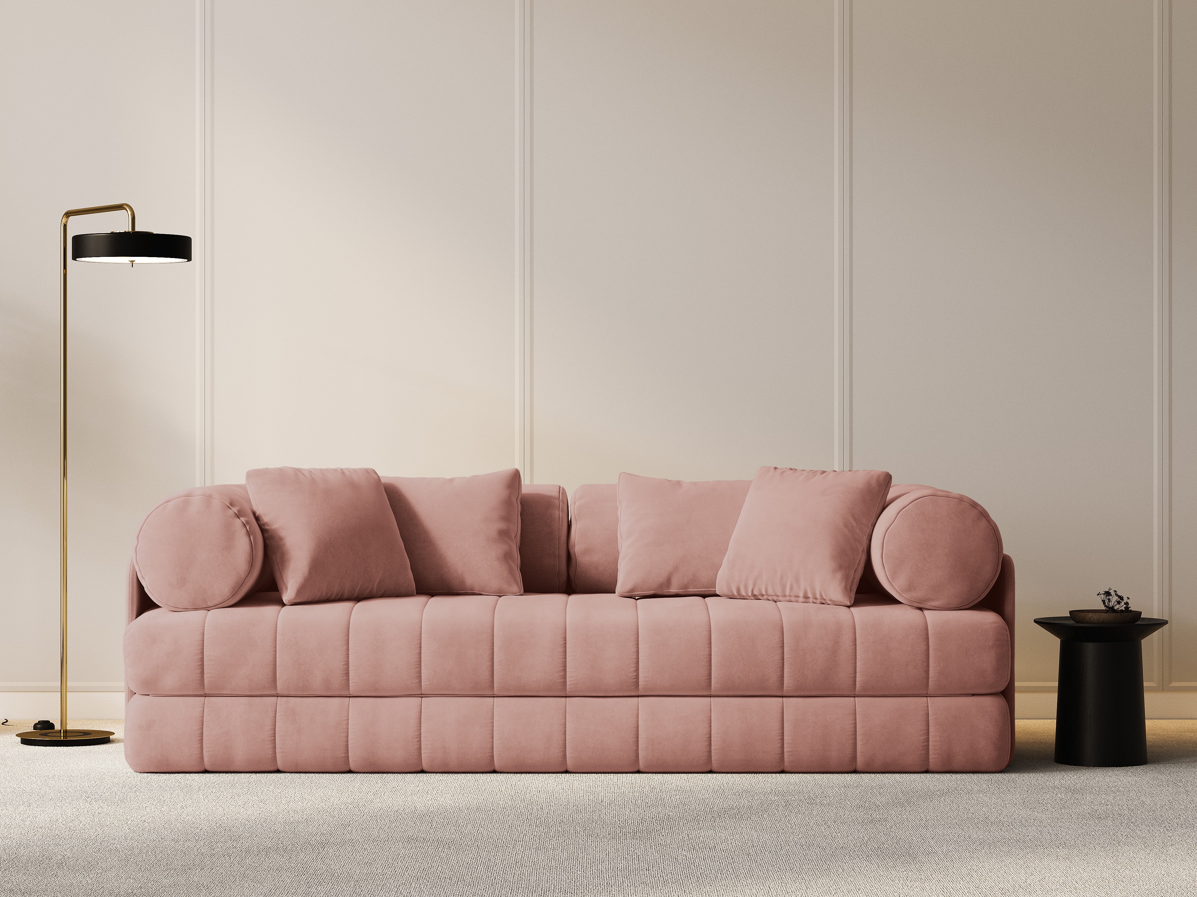 Sofa aksamitna 3-osobowa z funkcją spania KEMI różowy