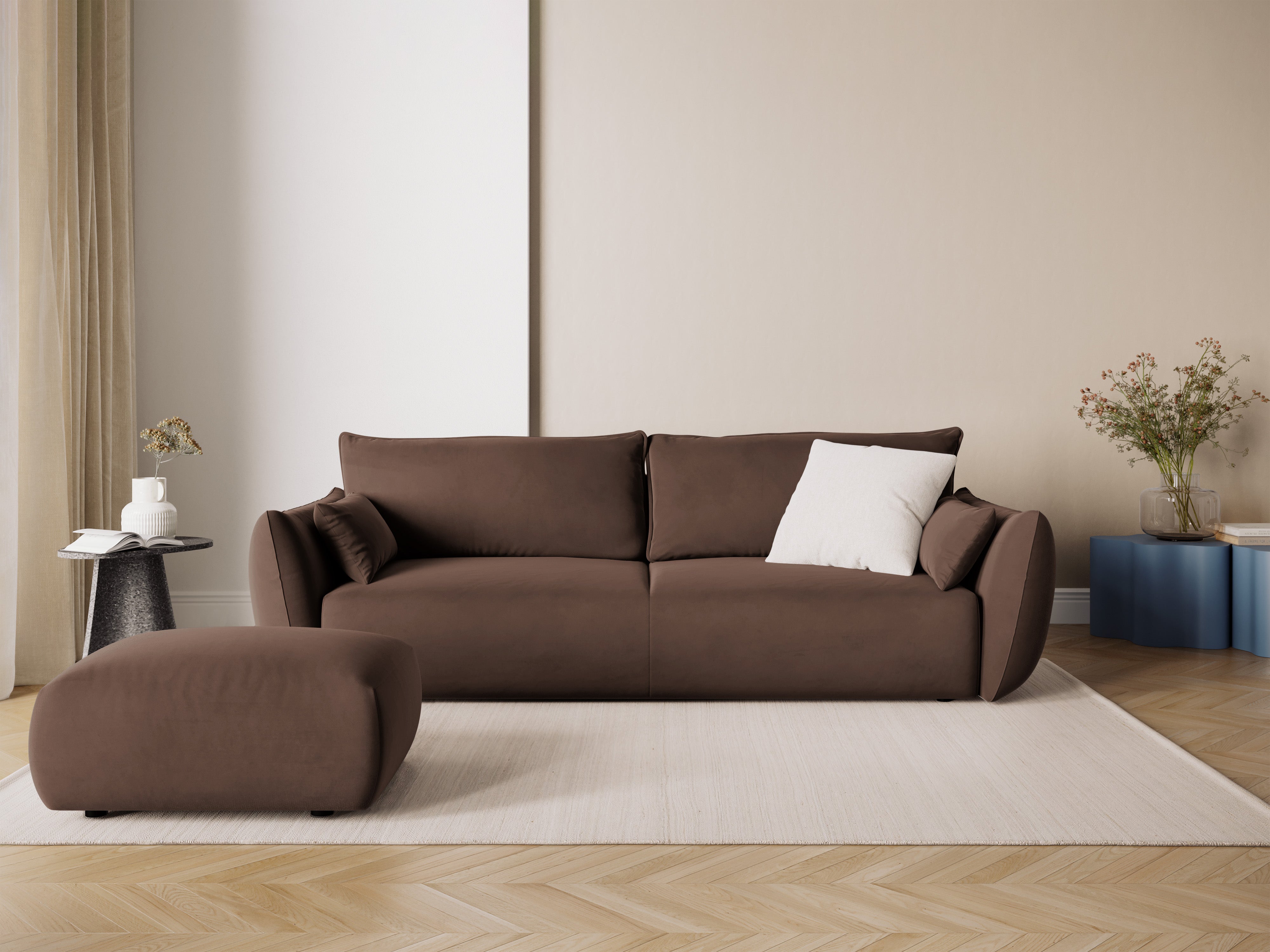 Sofa aksamitna z funkcją spania MATERA czekoladowy