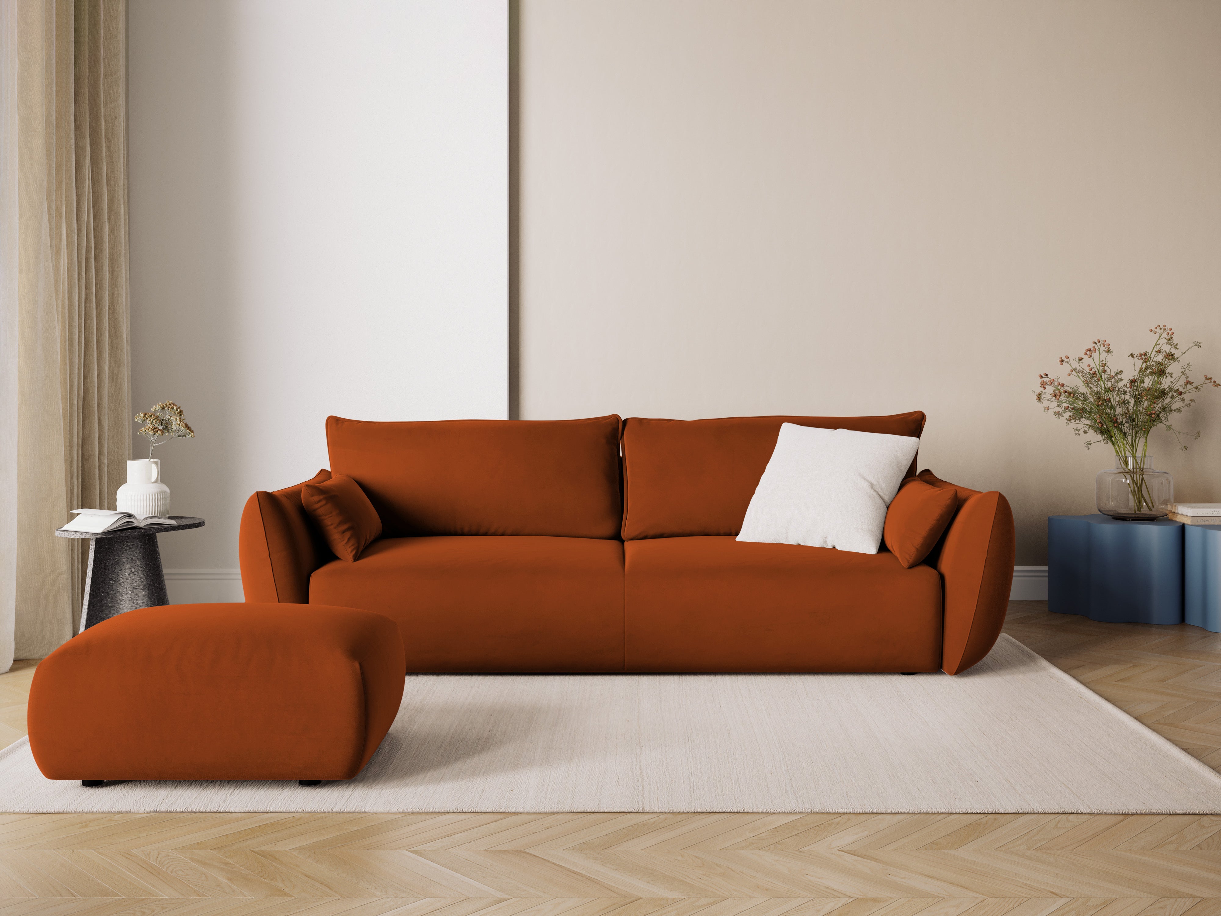 Sofa aksamitna z funkcją spania MATERA ceglany