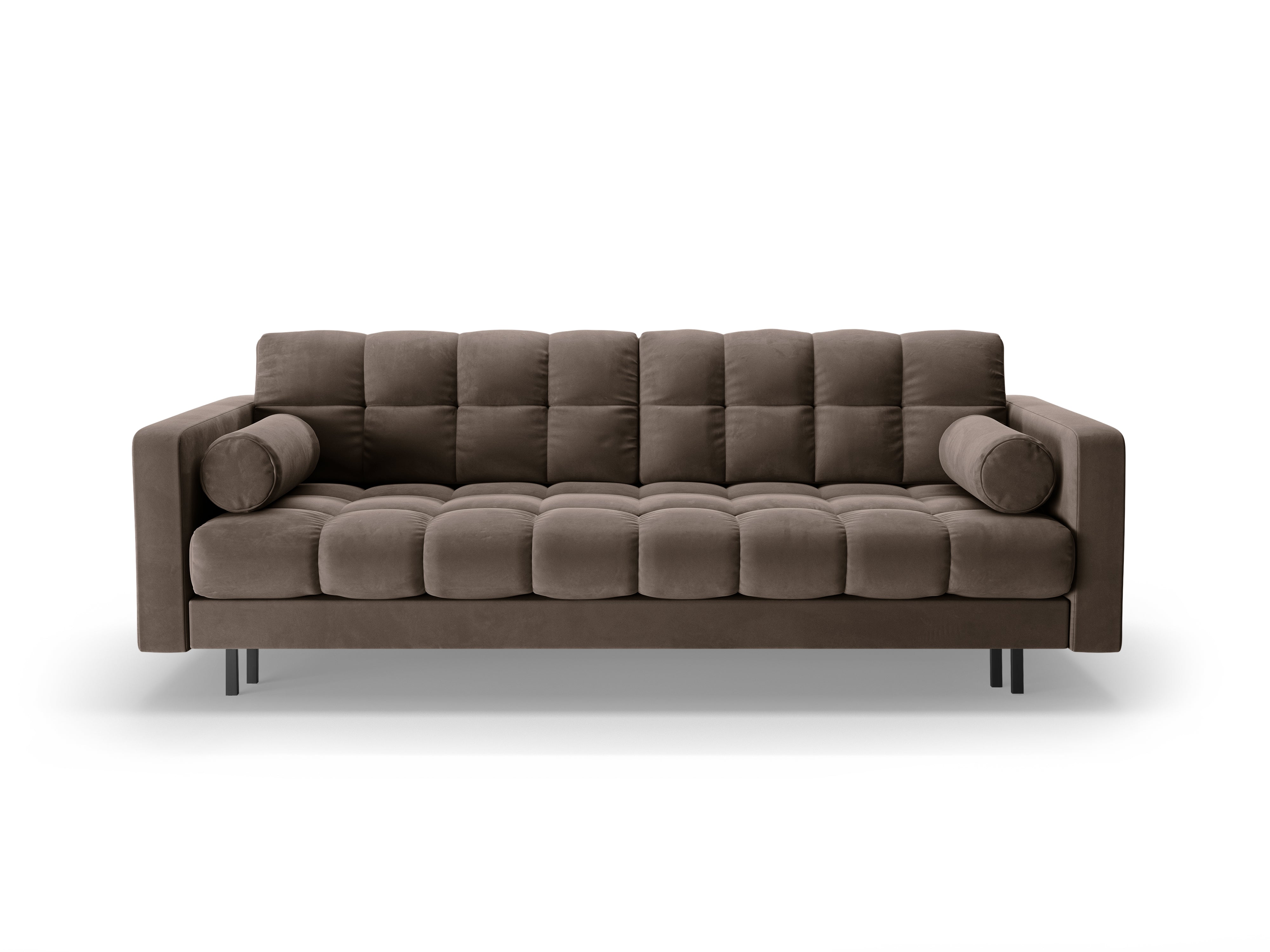 Sofa aksamitna 3-osobowa z funkcją spania BALI czekoladowy z czarną podstawą