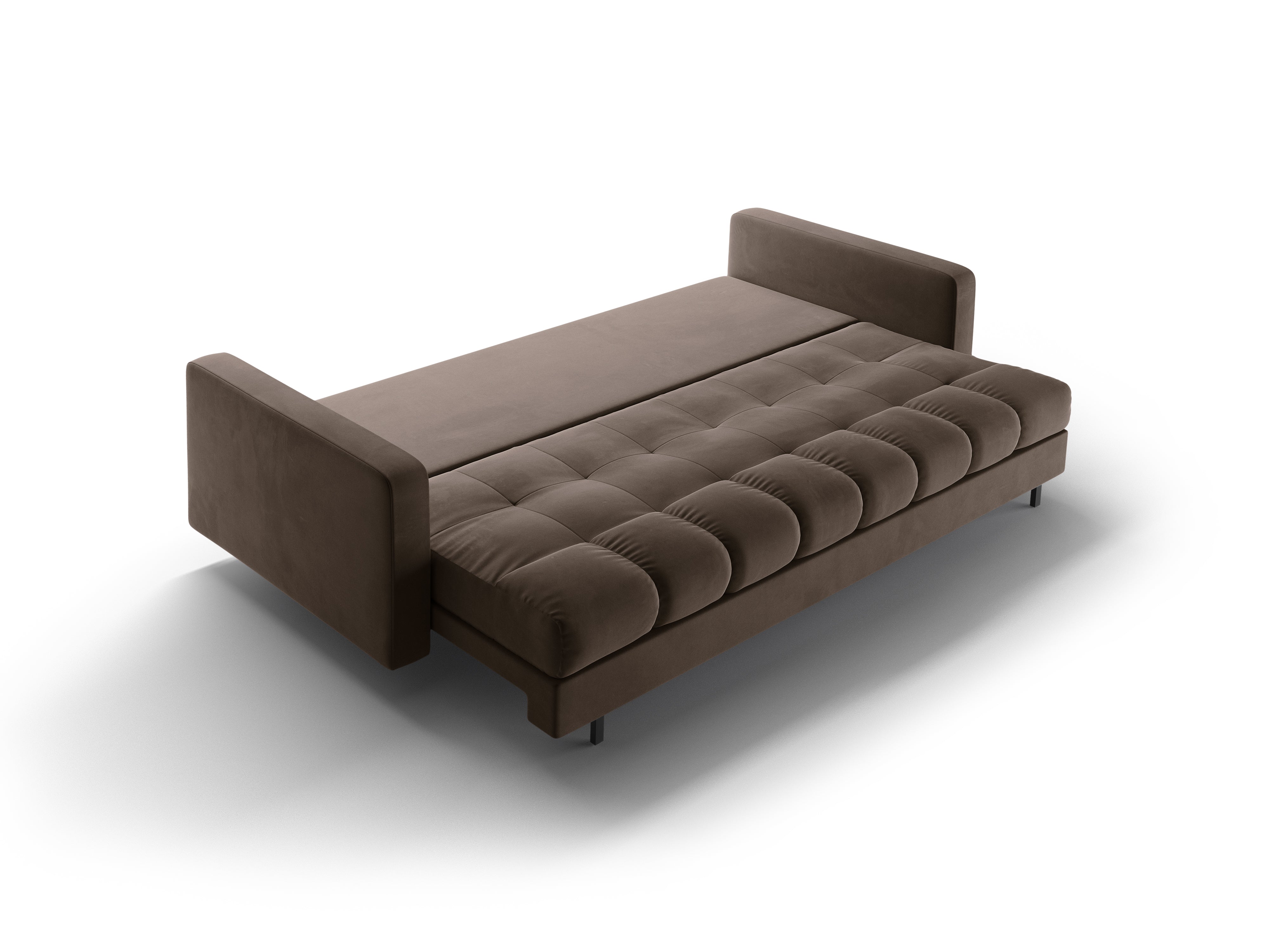 Sofa aksamitna 3-osobowa z funkcją spania BALI czekoladowy z czarną podstawą
