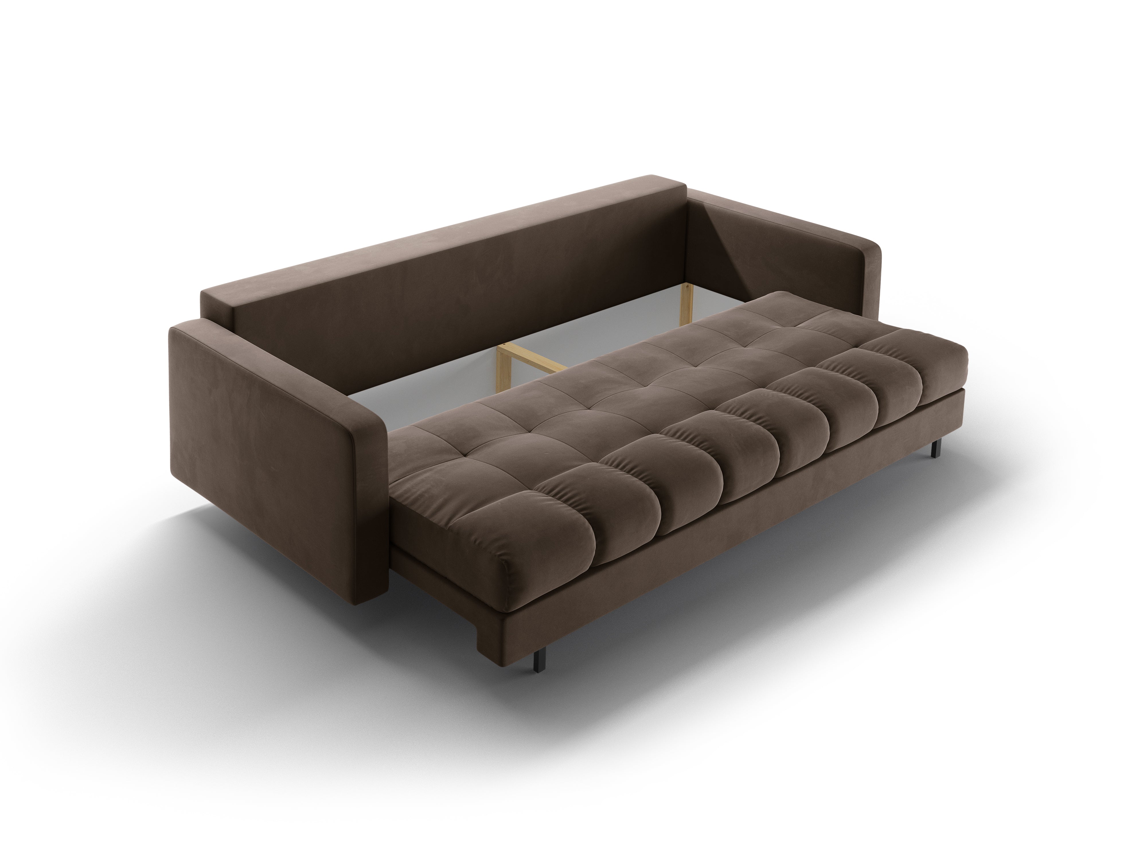 Sofa aksamitna 3-osobowa z funkcją spania BALI czekoladowy z czarną podstawą