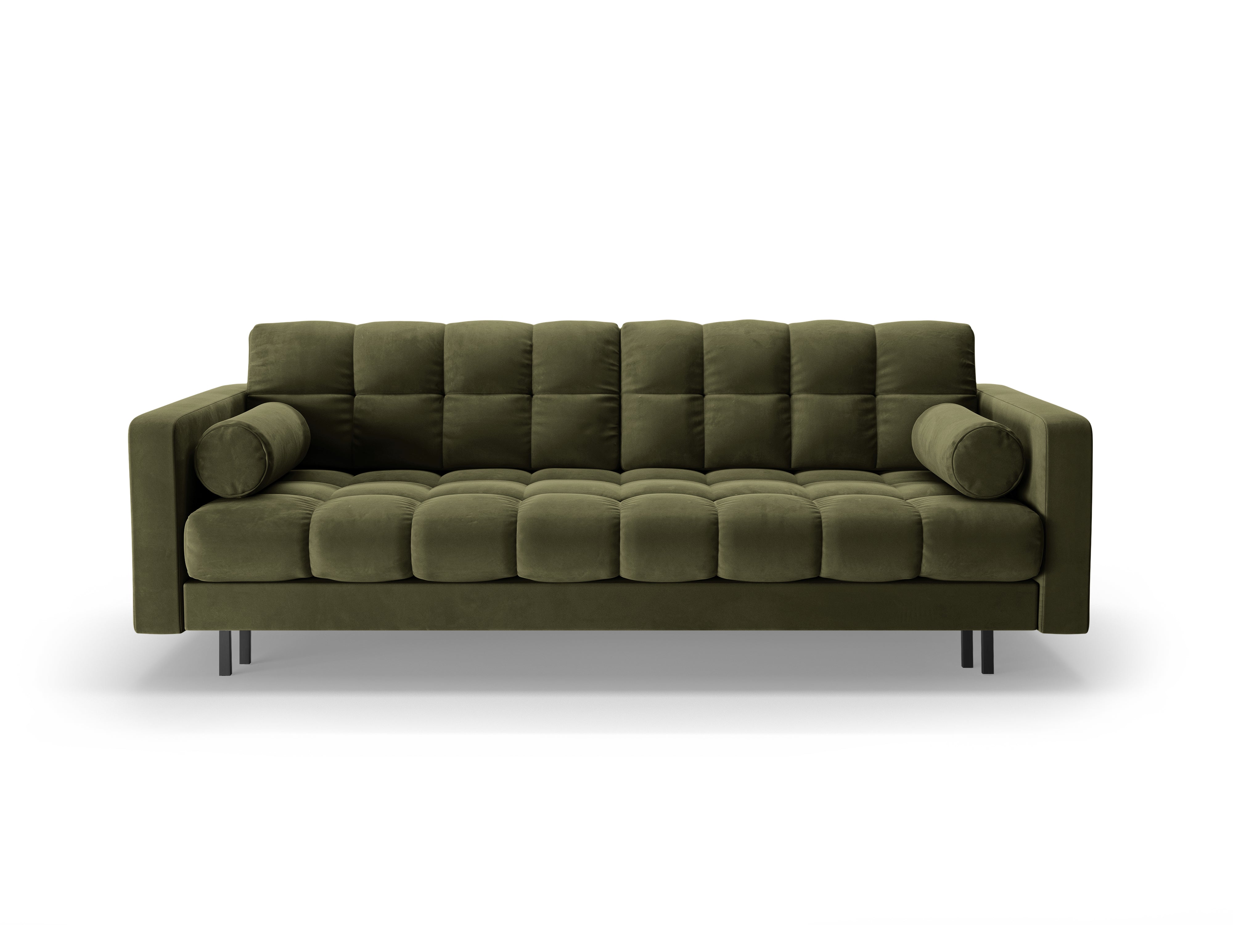 Sofa aksamitna 3-osobowa z funkcją spania BALI zielony z czarną podstawą