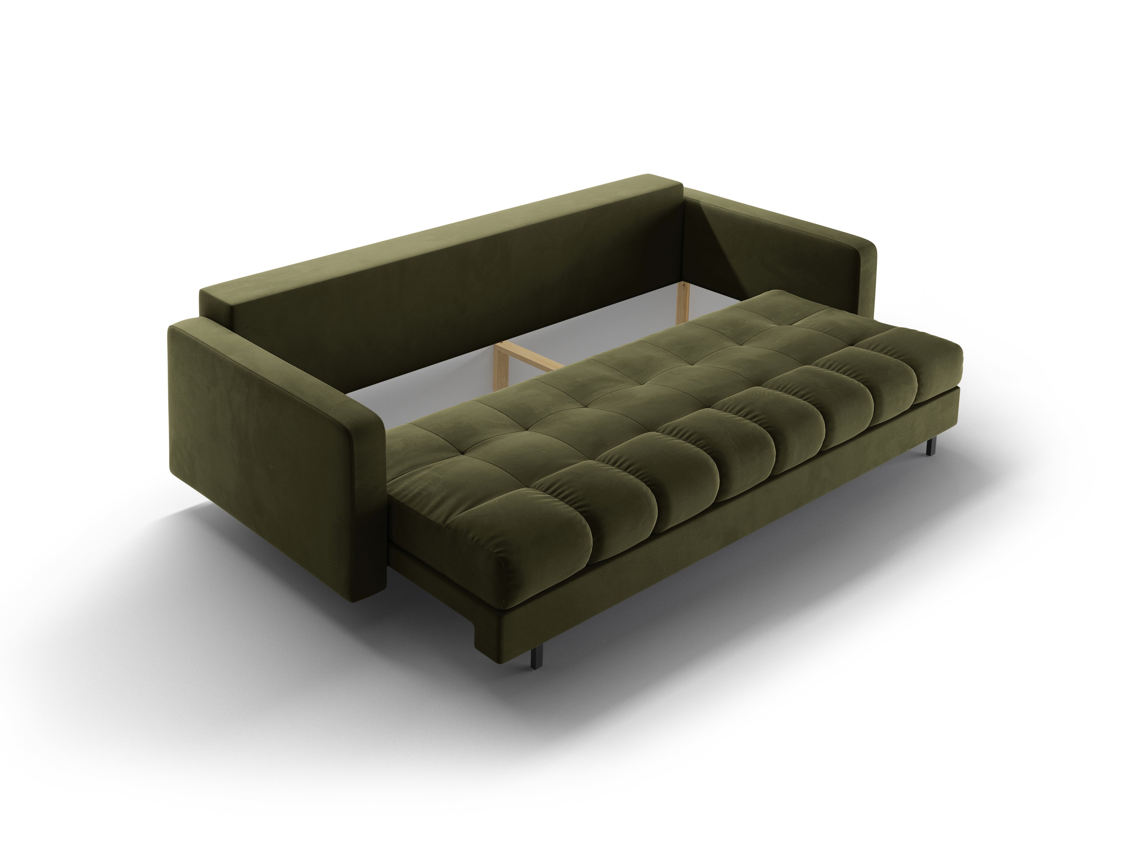 Sofa aksamitna 3-osobowa z funkcją spania BALI zielony z czarną podstawą