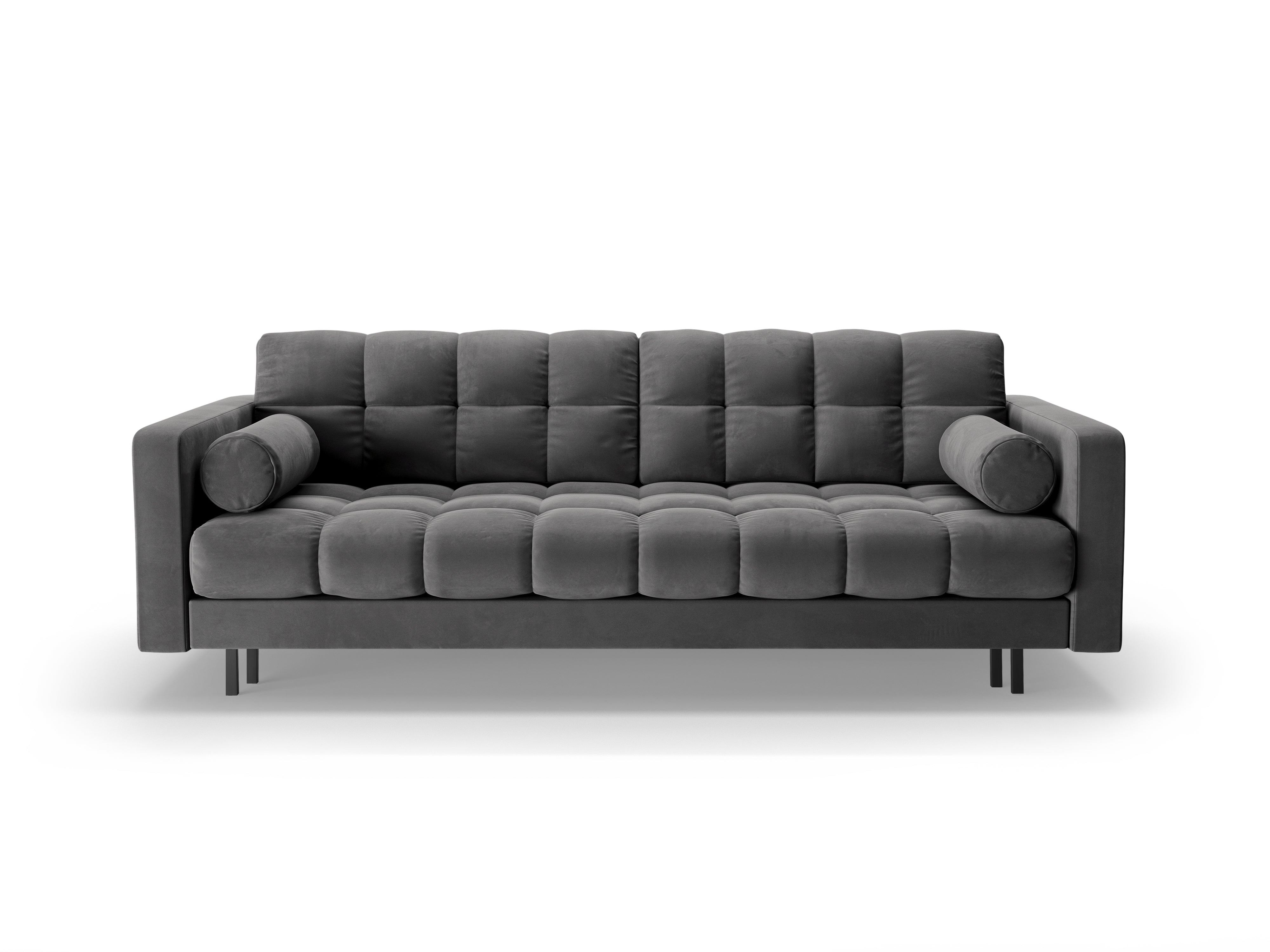 Sofa aksamitna 3-osobowa z funkcją spania BALI szary z czarną podstawą