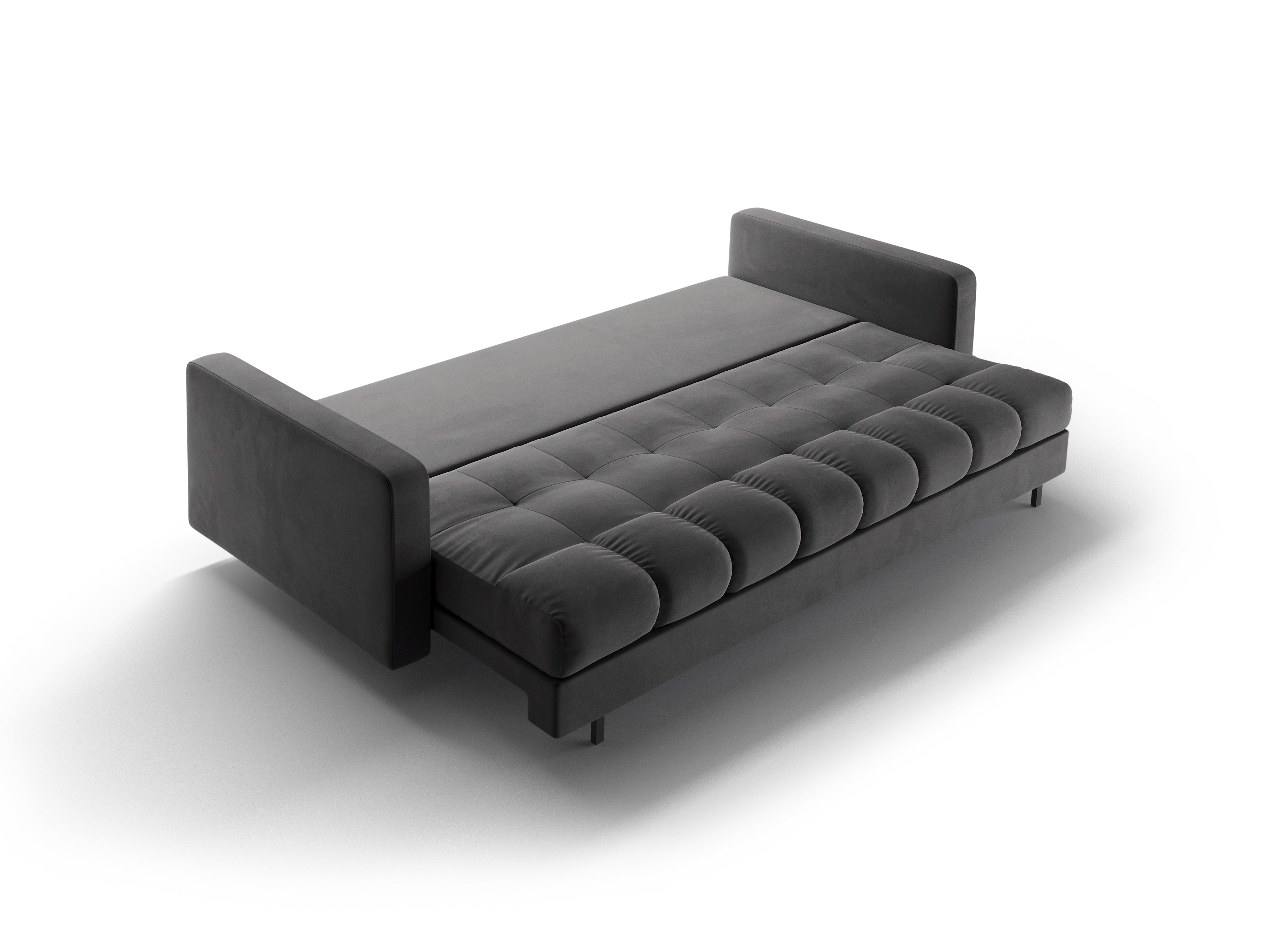 Sofa aksamitna 3-osobowa z funkcją spania BALI szary z czarną podstawą