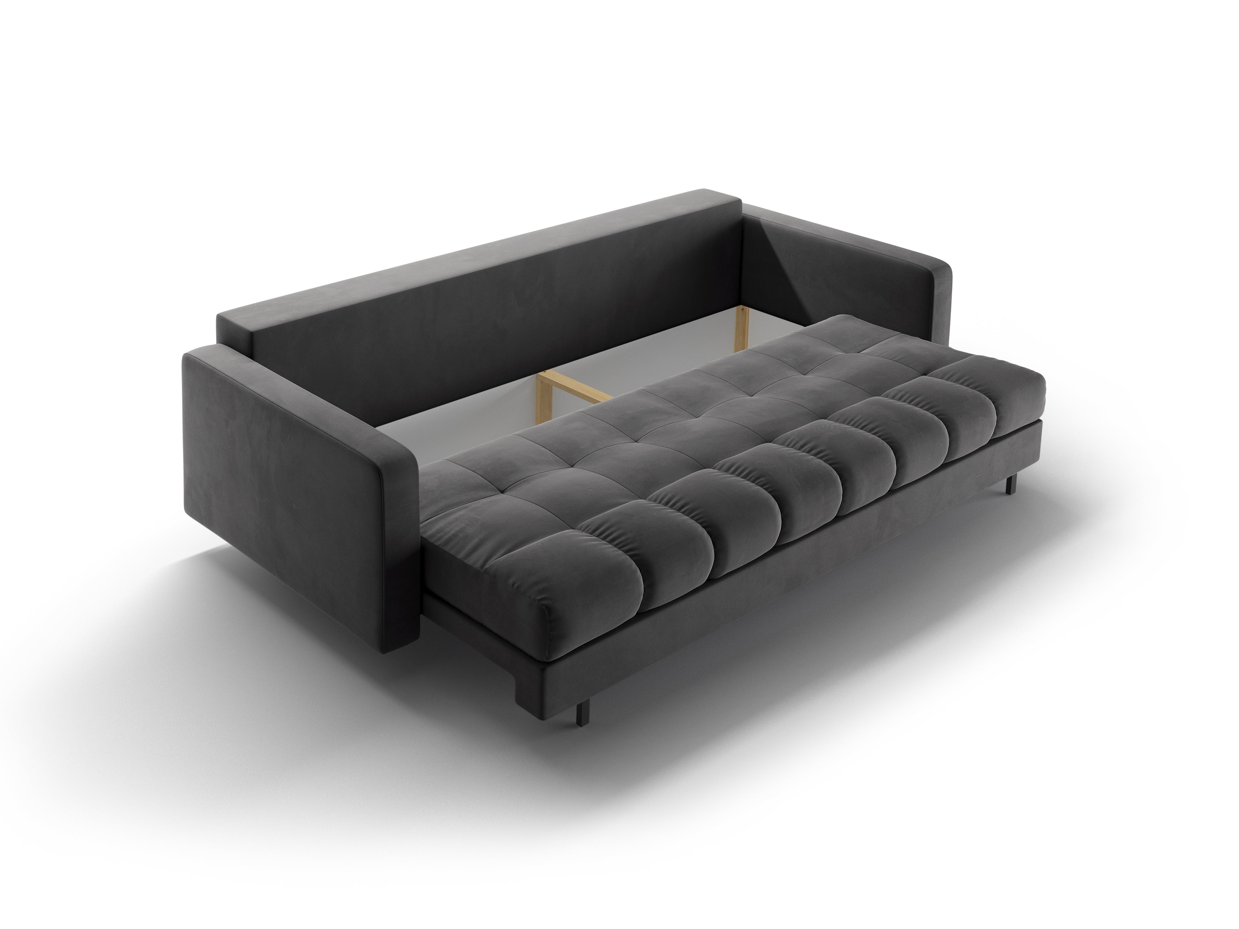 Sofa aksamitna 3-osobowa z funkcją spania BALI szary z czarną podstawą