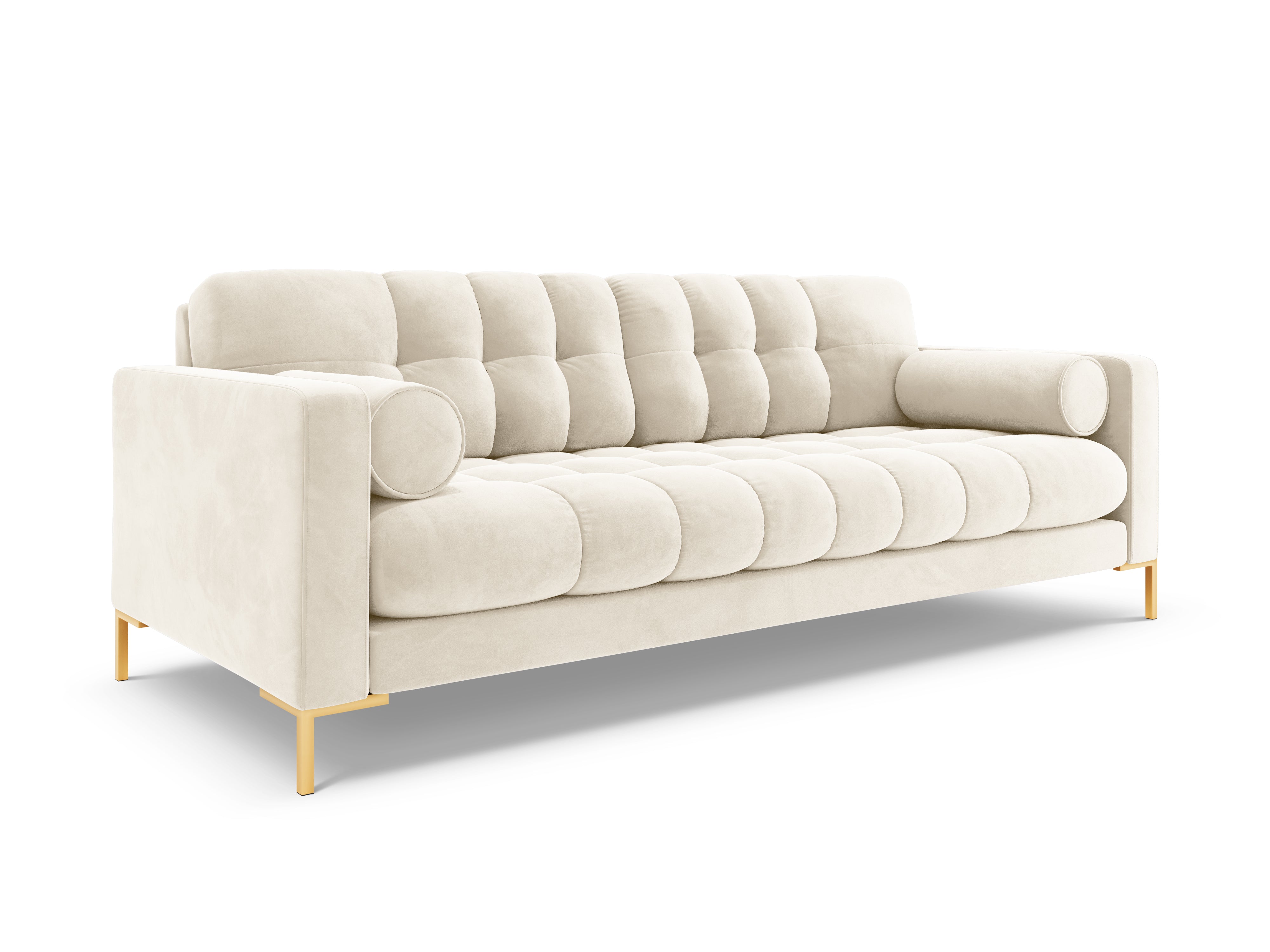Sofa aksamitna 3-osobowa BALI jasnobeżowy ze złotą podstawą Cosmopolitan Design    Eye on Design