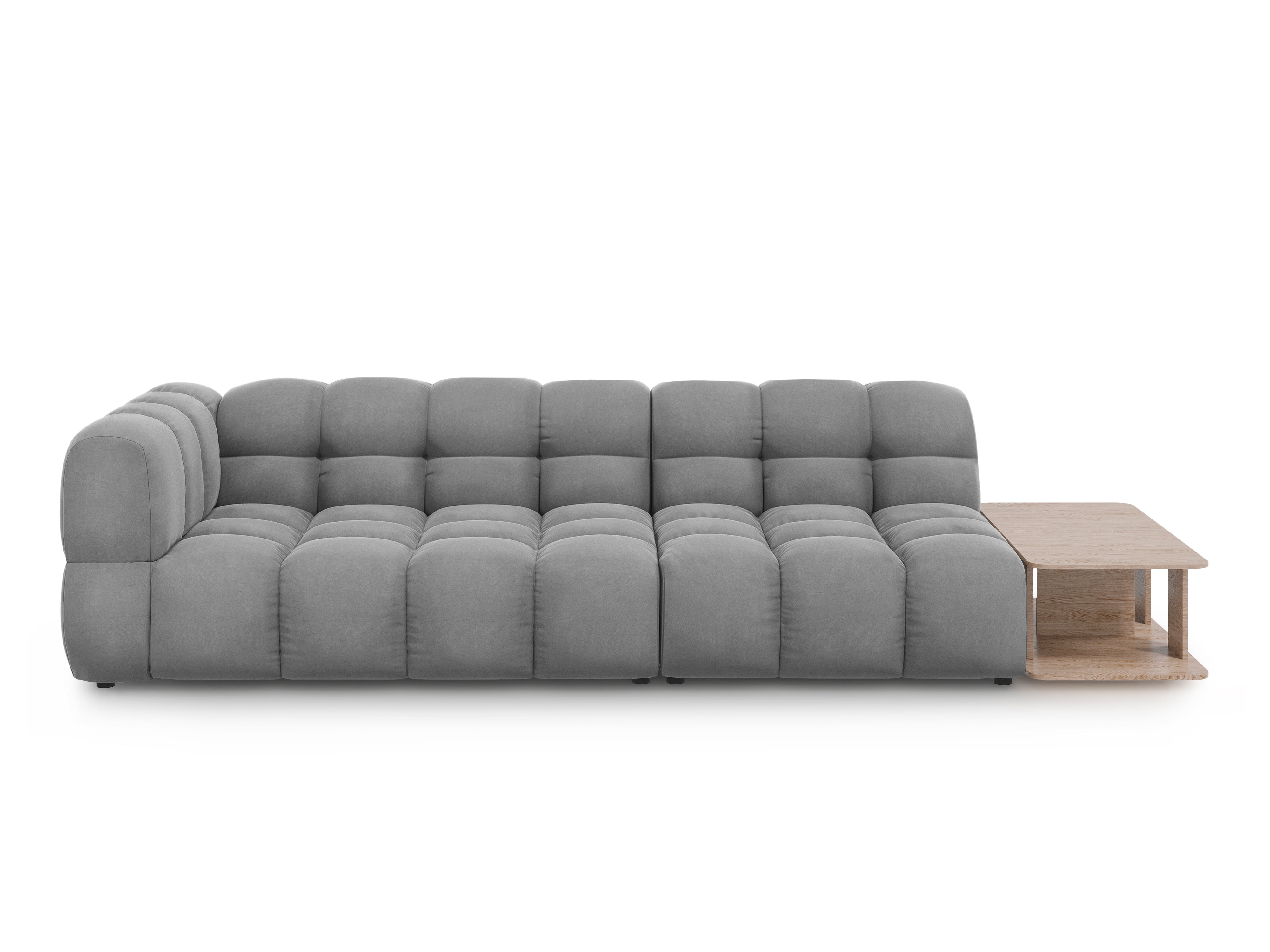 Sofa aksamitna prawostronna 4-osobowa otwarta ze stolikiem SKY jasnoszary Cosmopolitan Design    Eye on Design