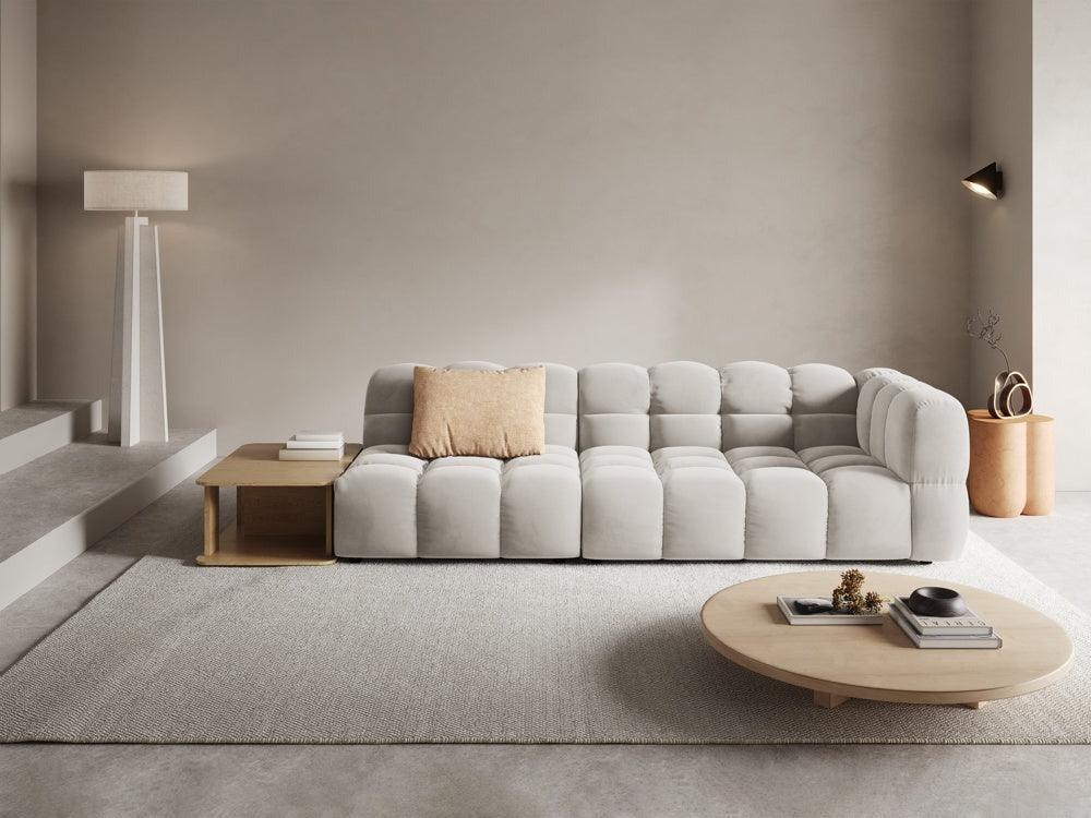 Left-handed velvet sofa open with a light-bearing sky table