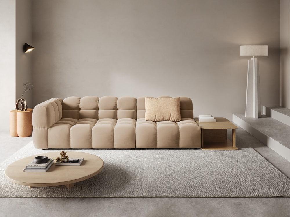 Right-sided 4-seater velvet sofa open with Sky Piaski table