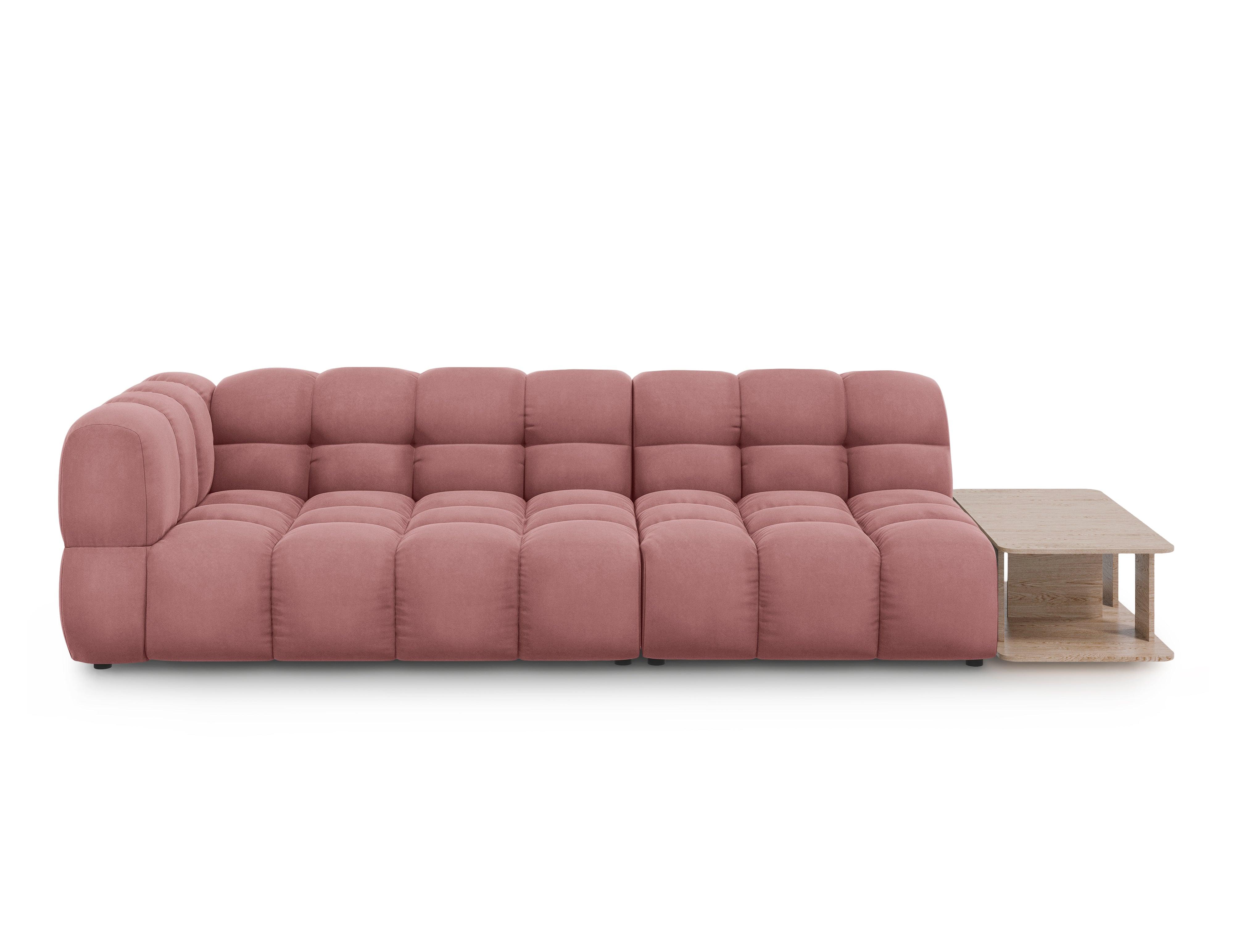 Sofa aksamitna prawostronna 4-osobowa otwarta ze stolikiem SKY łososiowy Cosmopolitan Design    Eye on Design