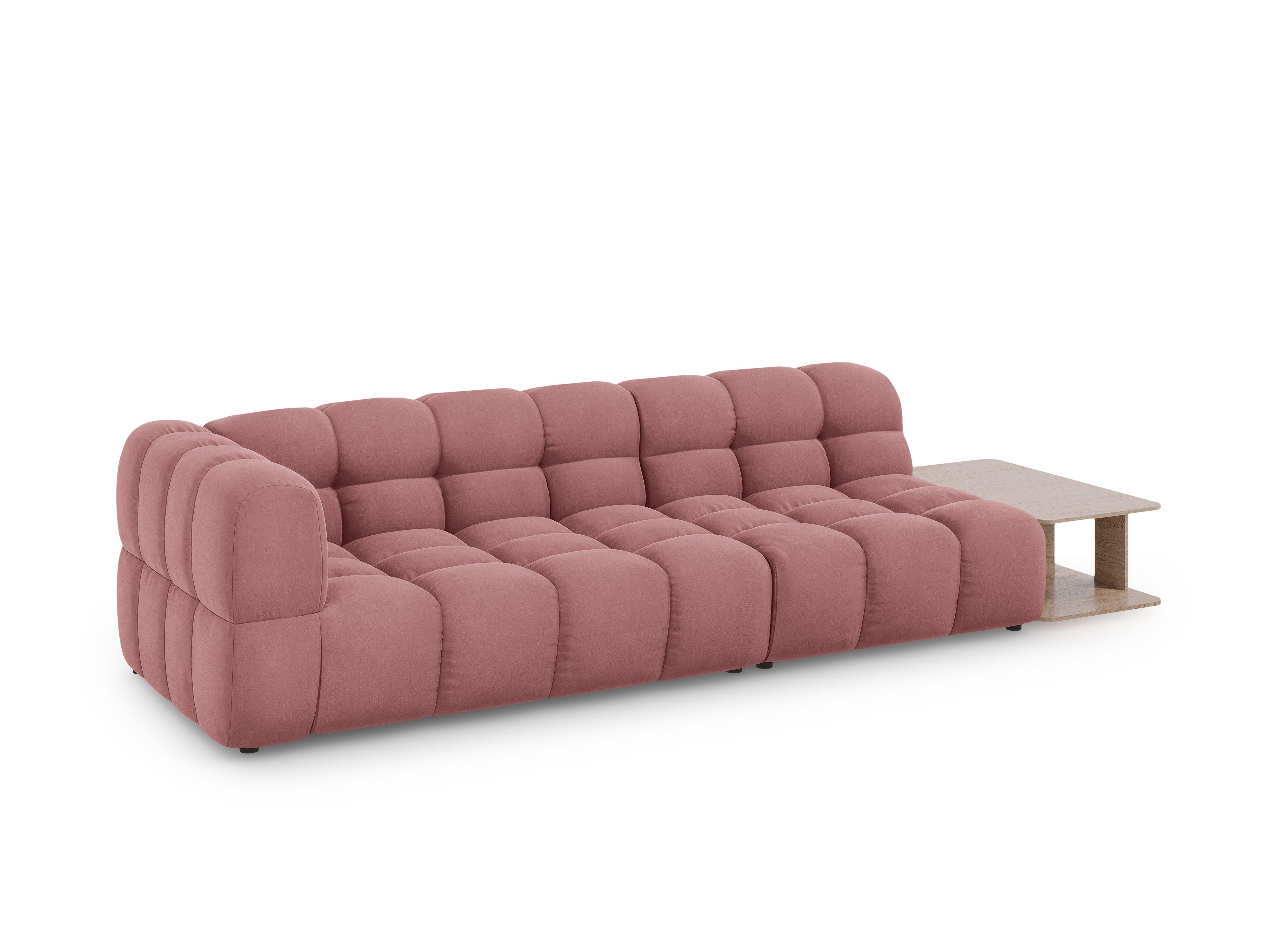 Sofa aksamitna prawostronna 4-osobowa otwarta ze stolikiem SKY łososiowy Cosmopolitan Design    Eye on Design