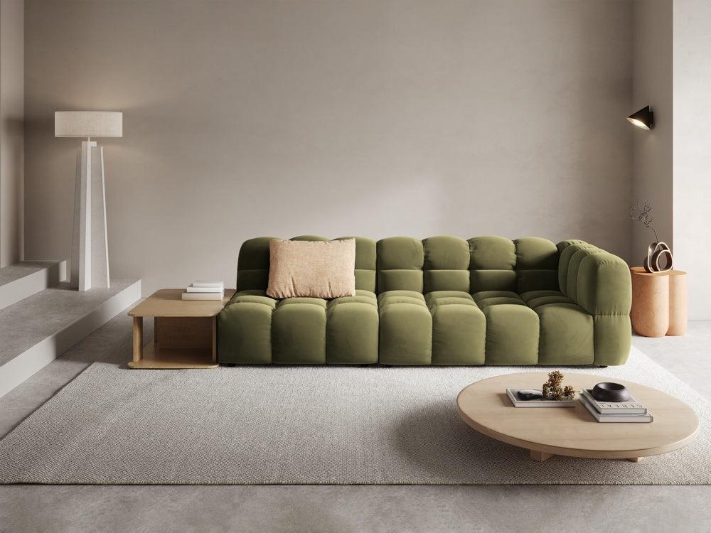 Left-sided 4-seater velvet sofa open with a light-green sky table