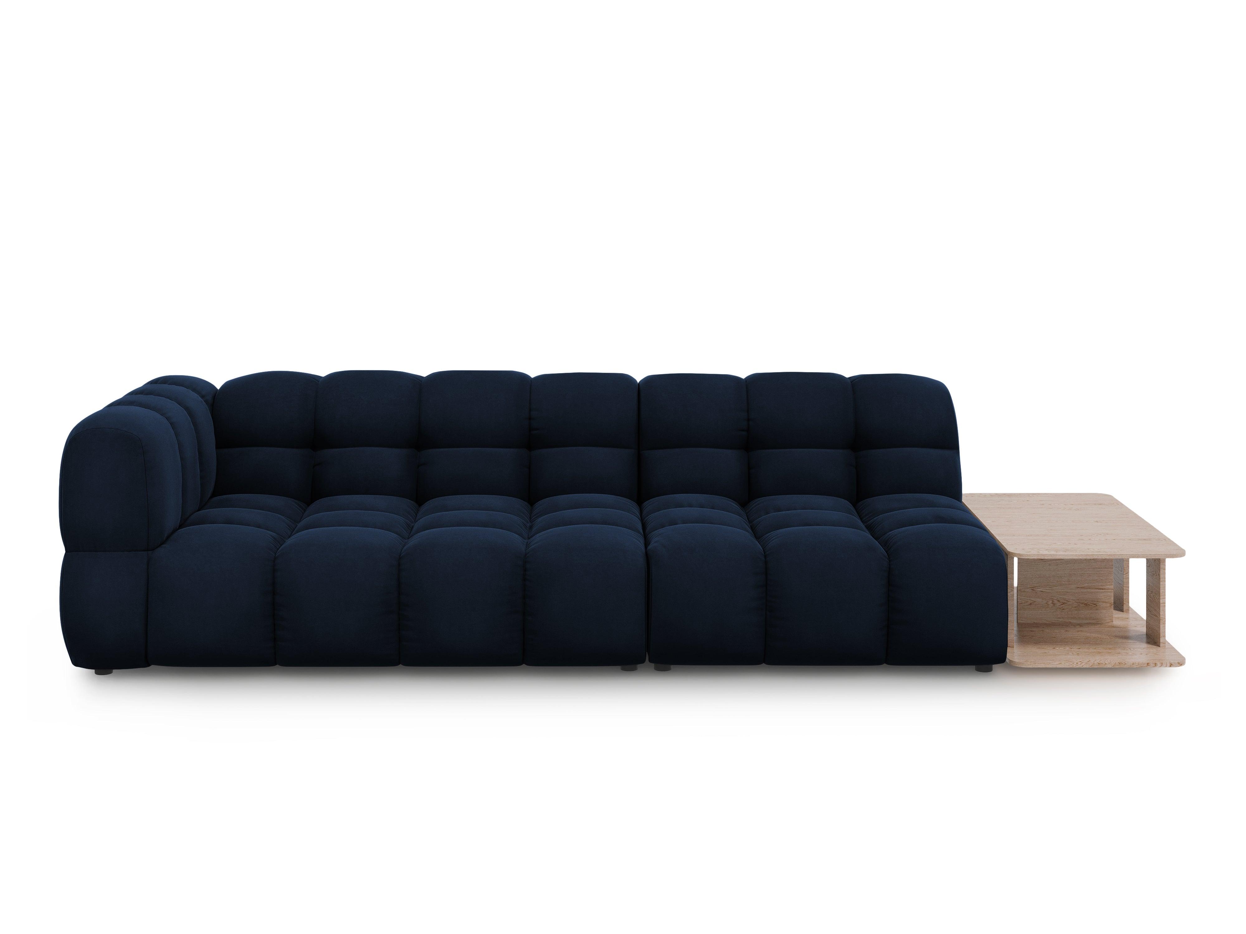 Sofa aksamitna prawostronna 4-osobowa otwarta ze stolikiem SKY granat królewski Cosmopolitan Design    Eye on Design