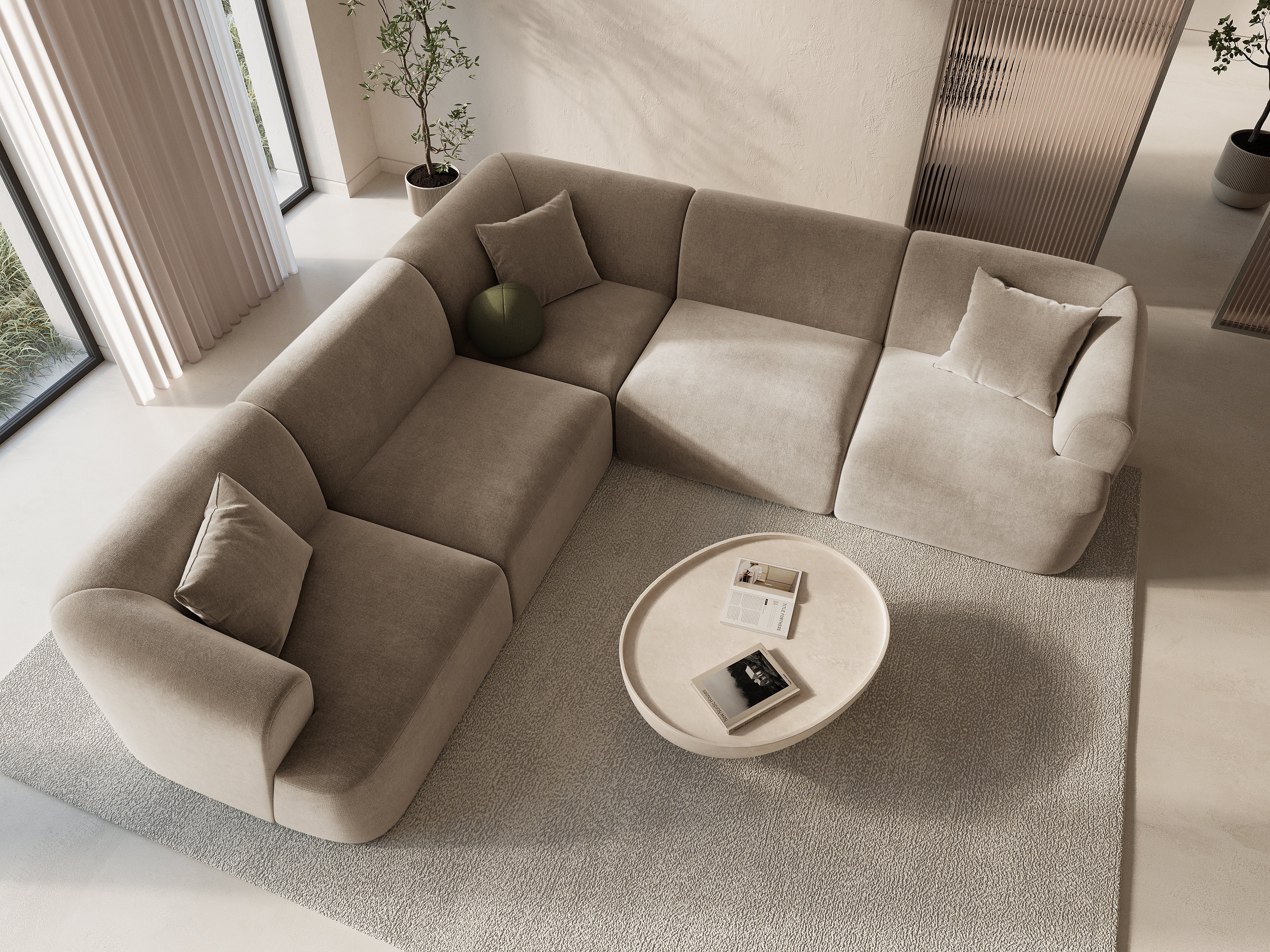 Samt-Ecksofa symmetrisch für 4 Personen CAMPI dunkelbeige
