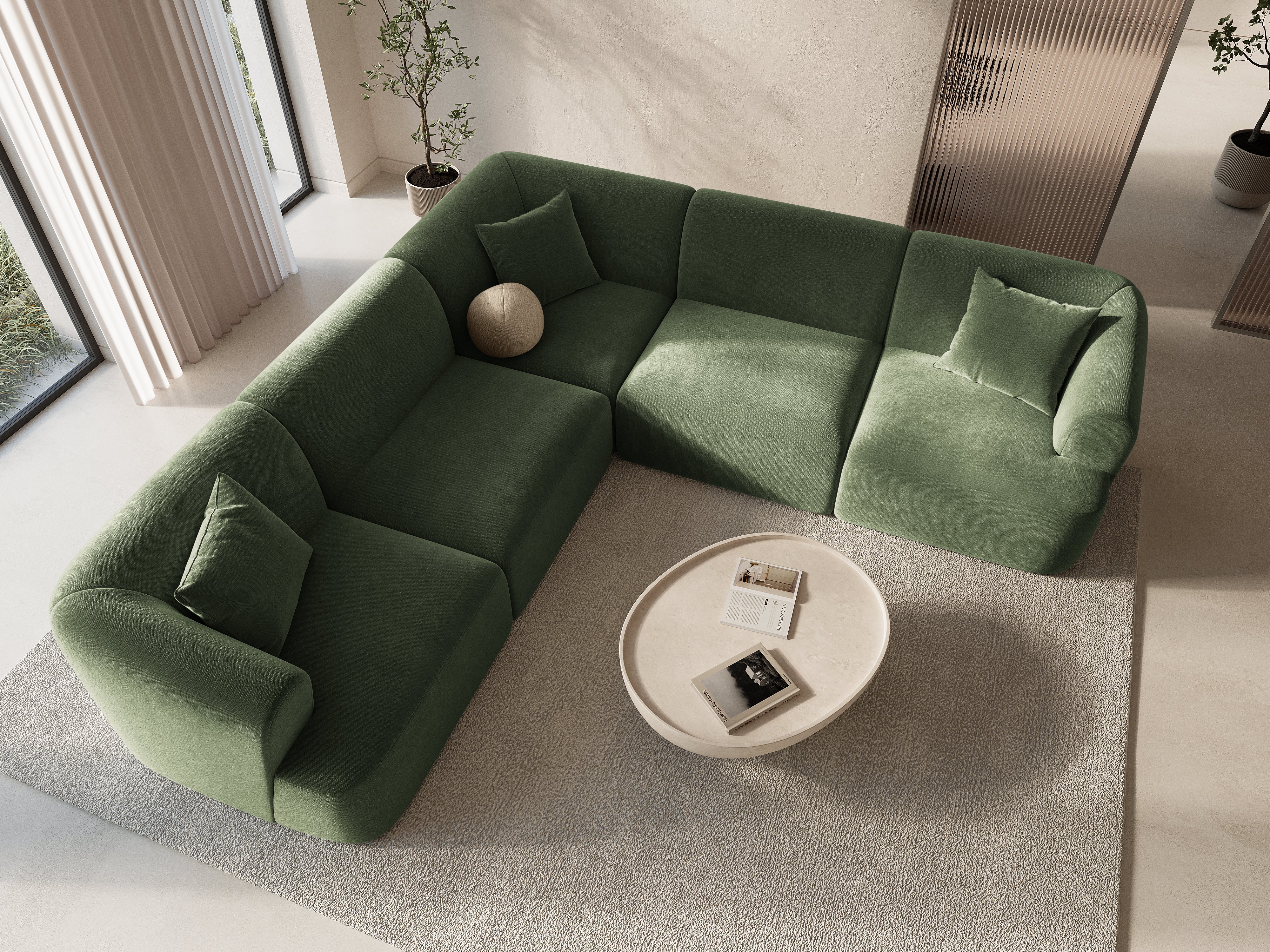 Samt-Ecksofa symmetrisch für 4 Personen CAMPI grün