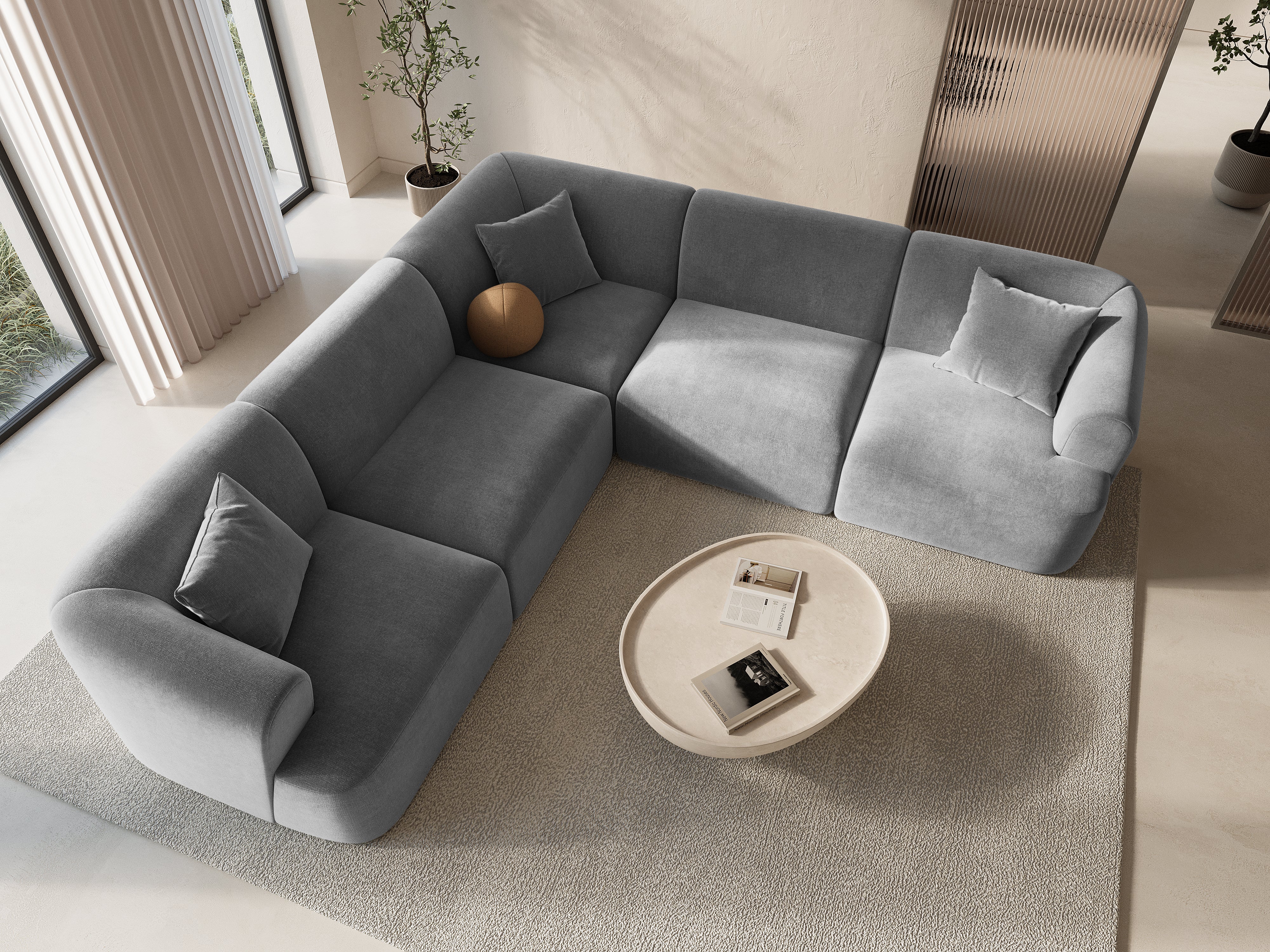 Samt-Ecksofa symmetrisch für 4 Personen CAMPI grau
