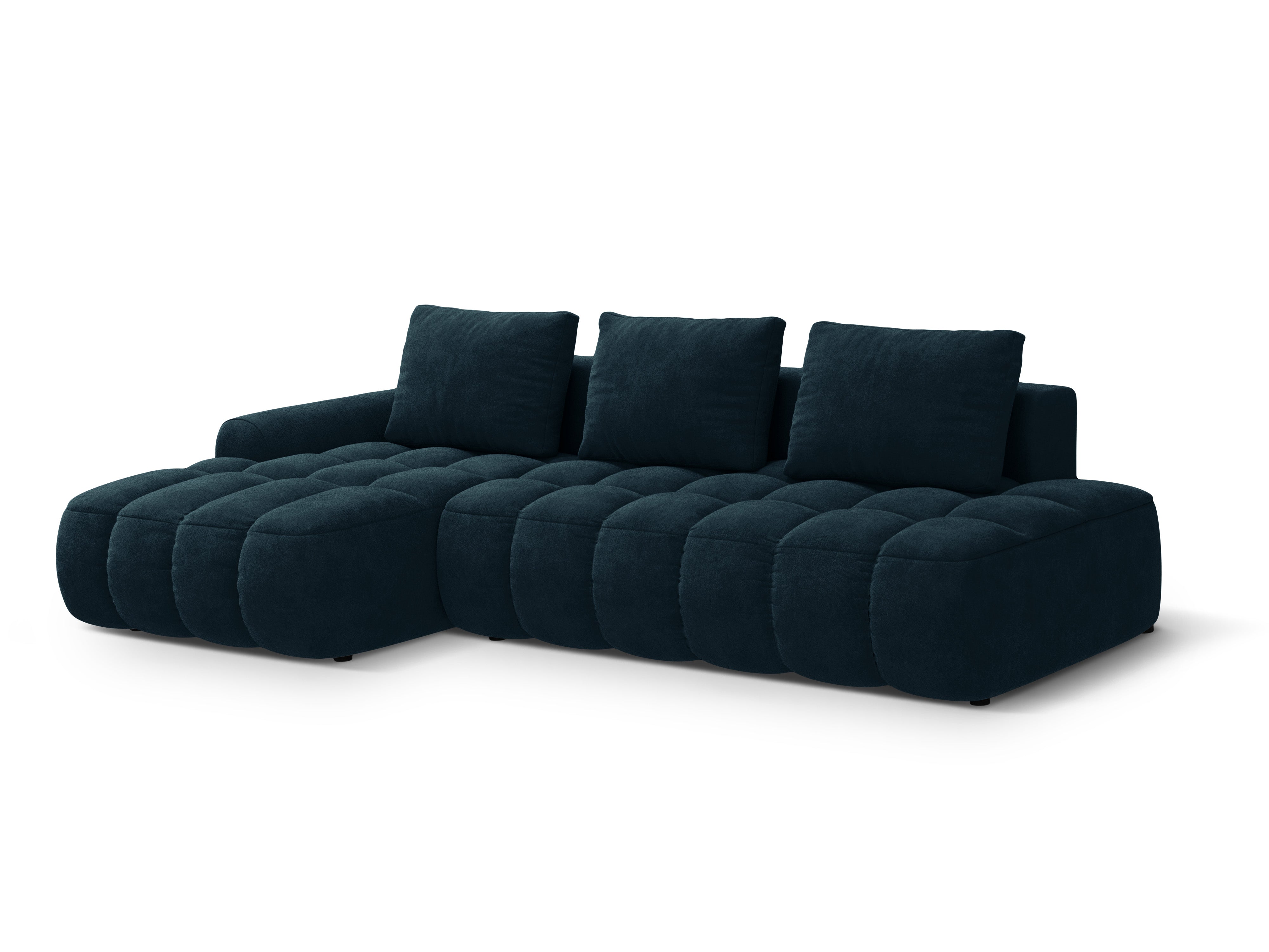 Samt-Ecksofa links mit Schlaffunktion 3-sitzig LINZ petrol