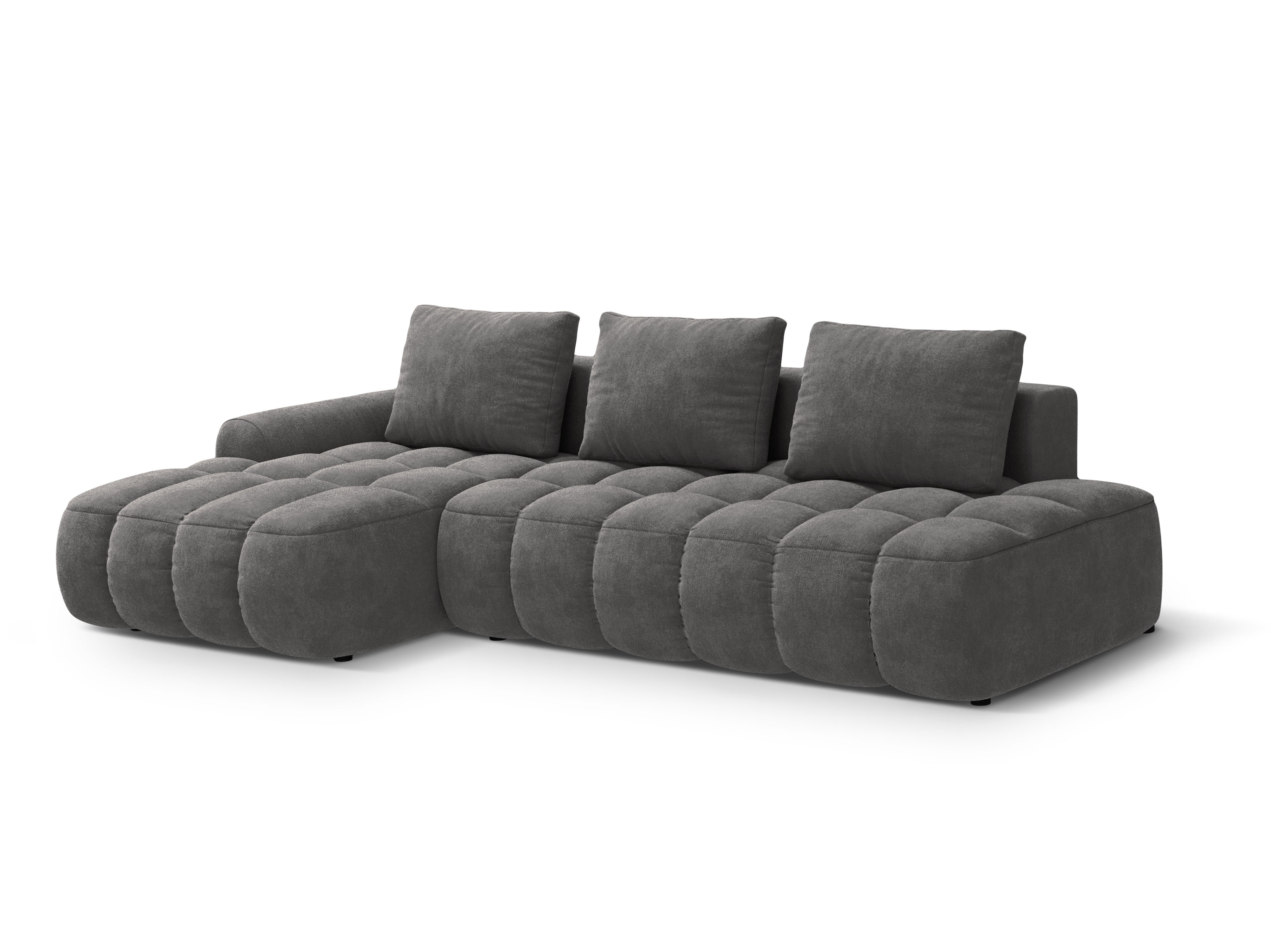 Samt-Ecksofa links mit Schlaffunktion 3-sitzig LINZ dunkelgrau