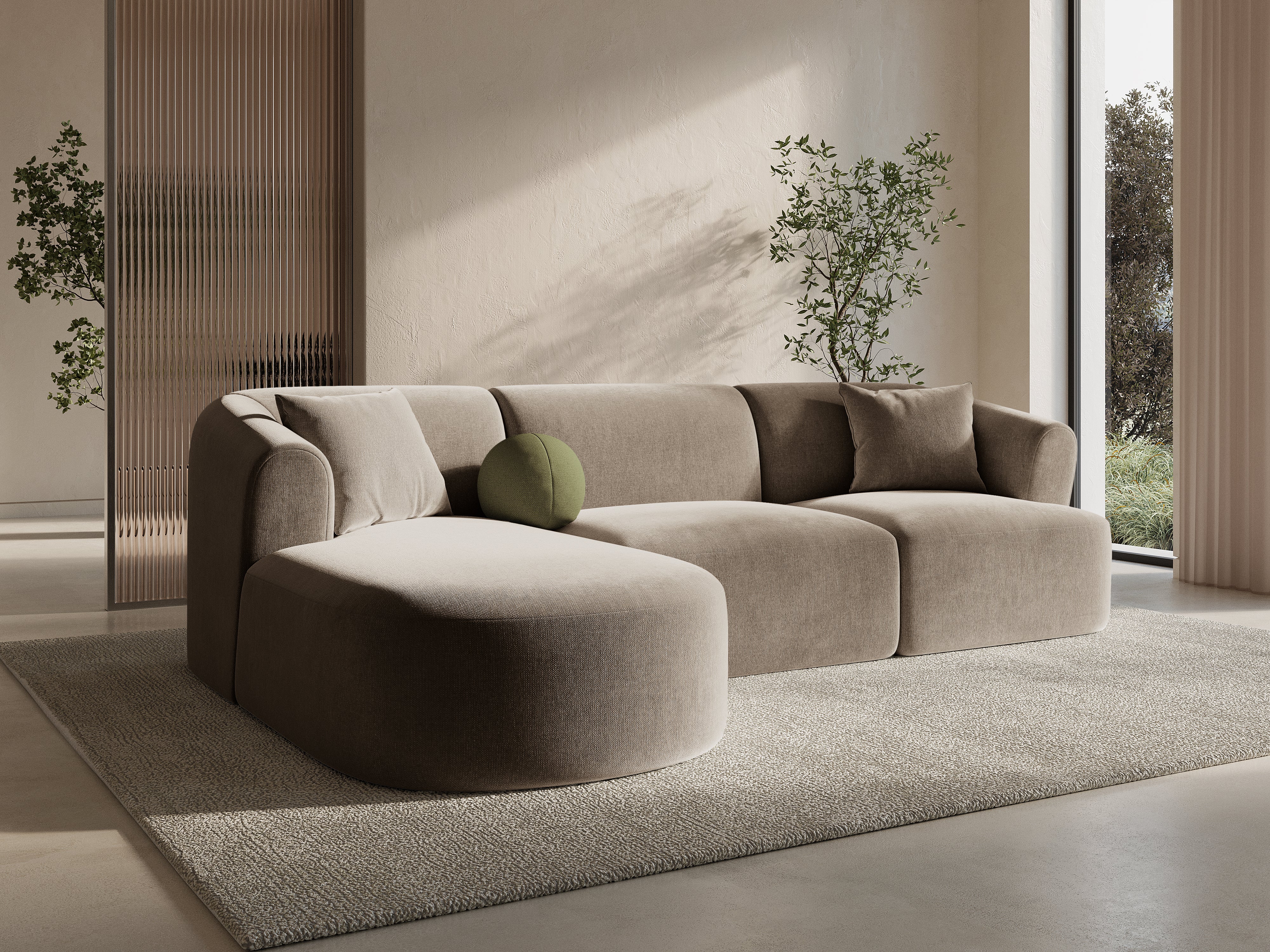 Left-facing velvet corner sofa for 4 people CAMPI dark beige
