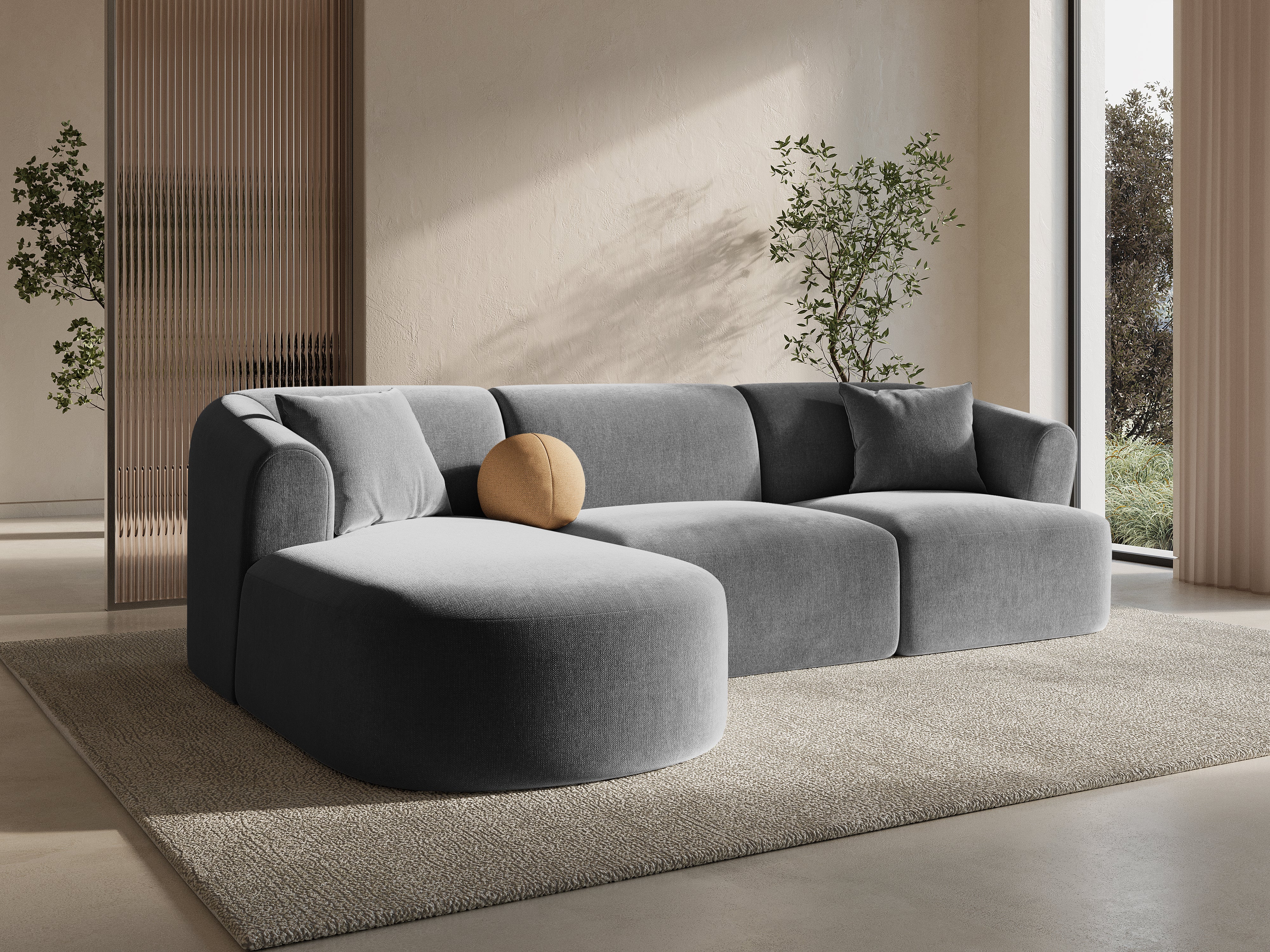 Gray left-facing velvet corner sofa for 4 people CAMPI
