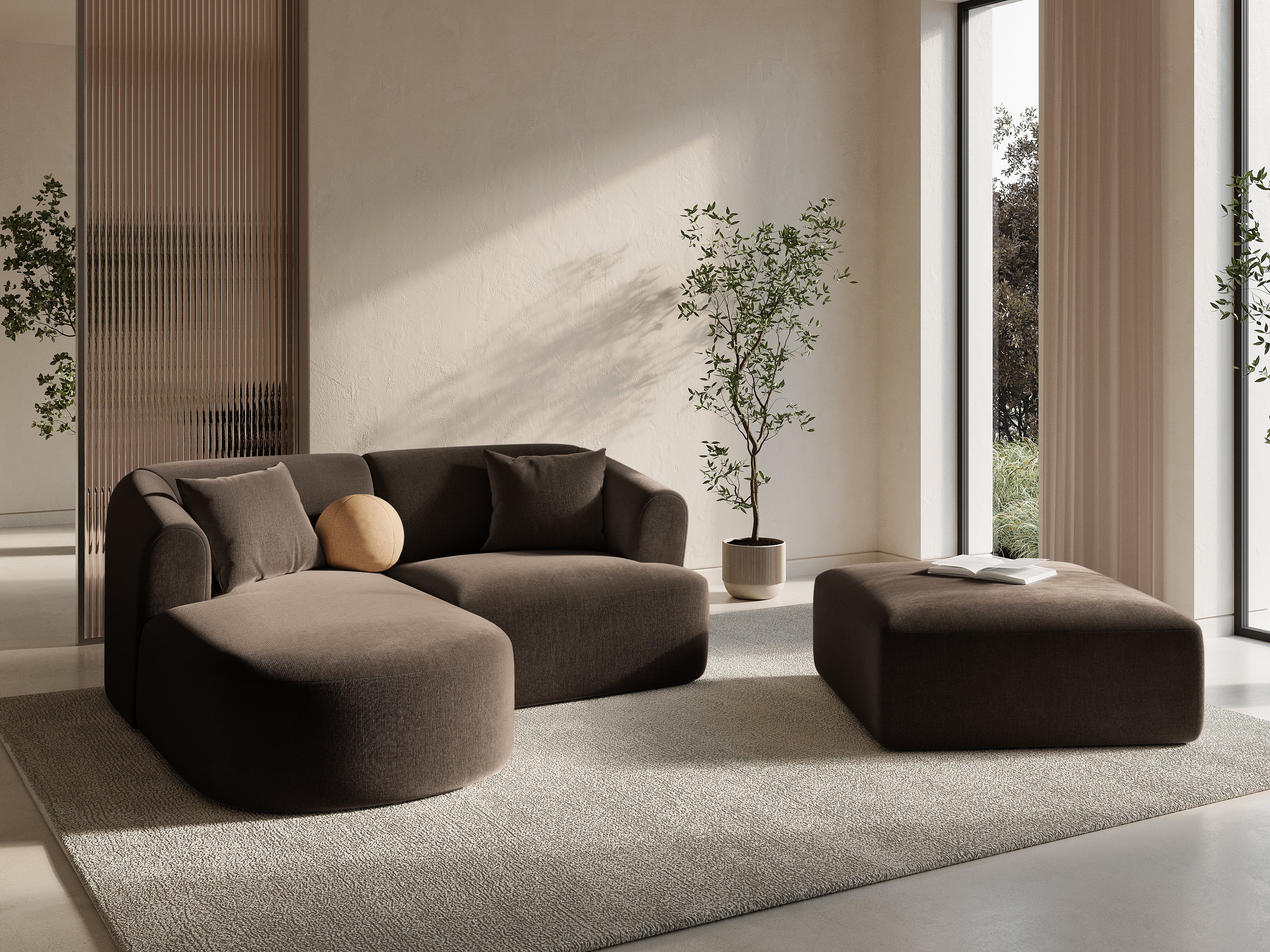 Left-sided 3-seater sofa CAMPI light gray corduroy