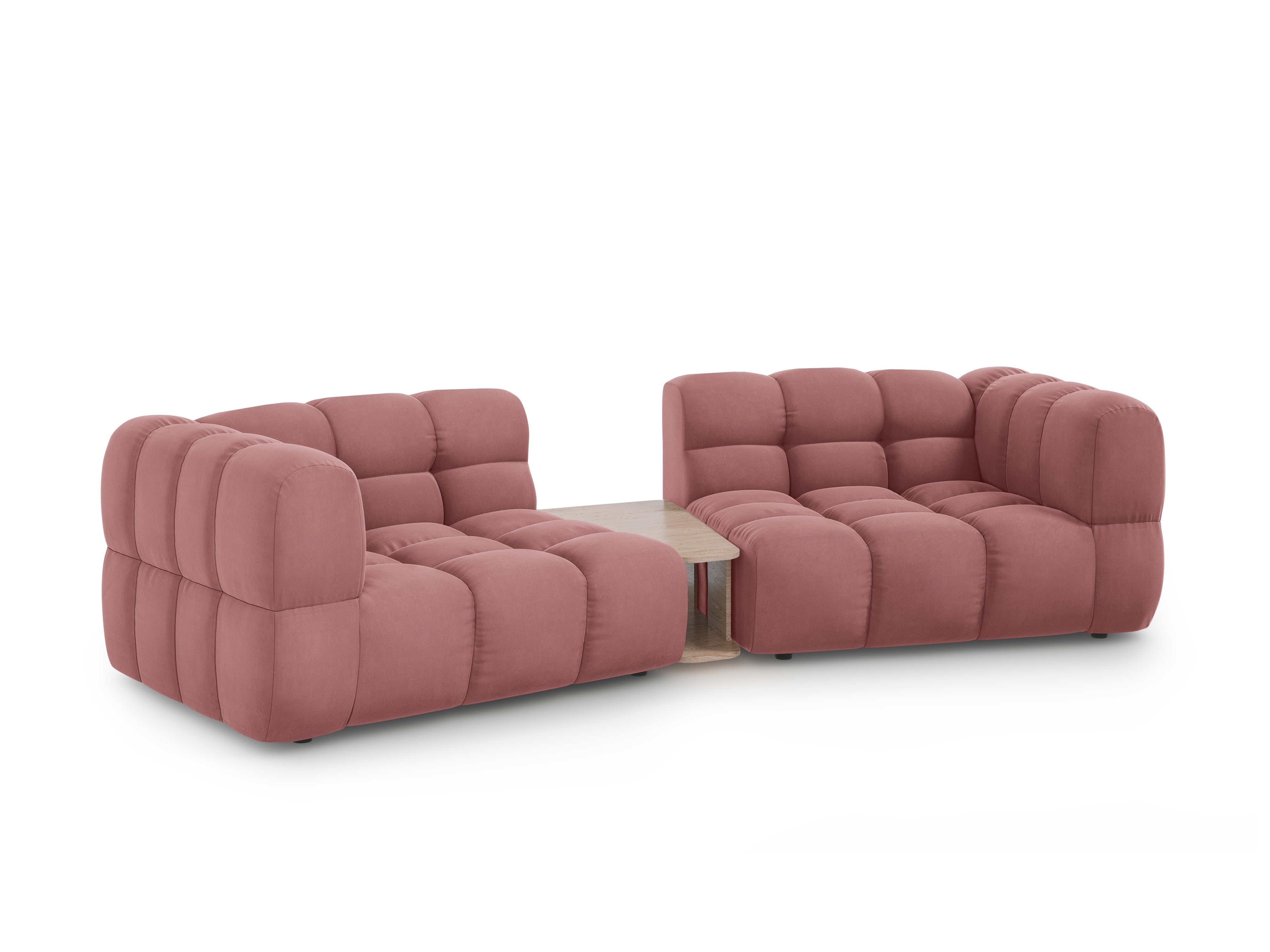 Sofa aksamitna 2-osobowa zaokrąglona ze stolikiem SKY łososiowy Cosmopolitan Design    Eye on Design