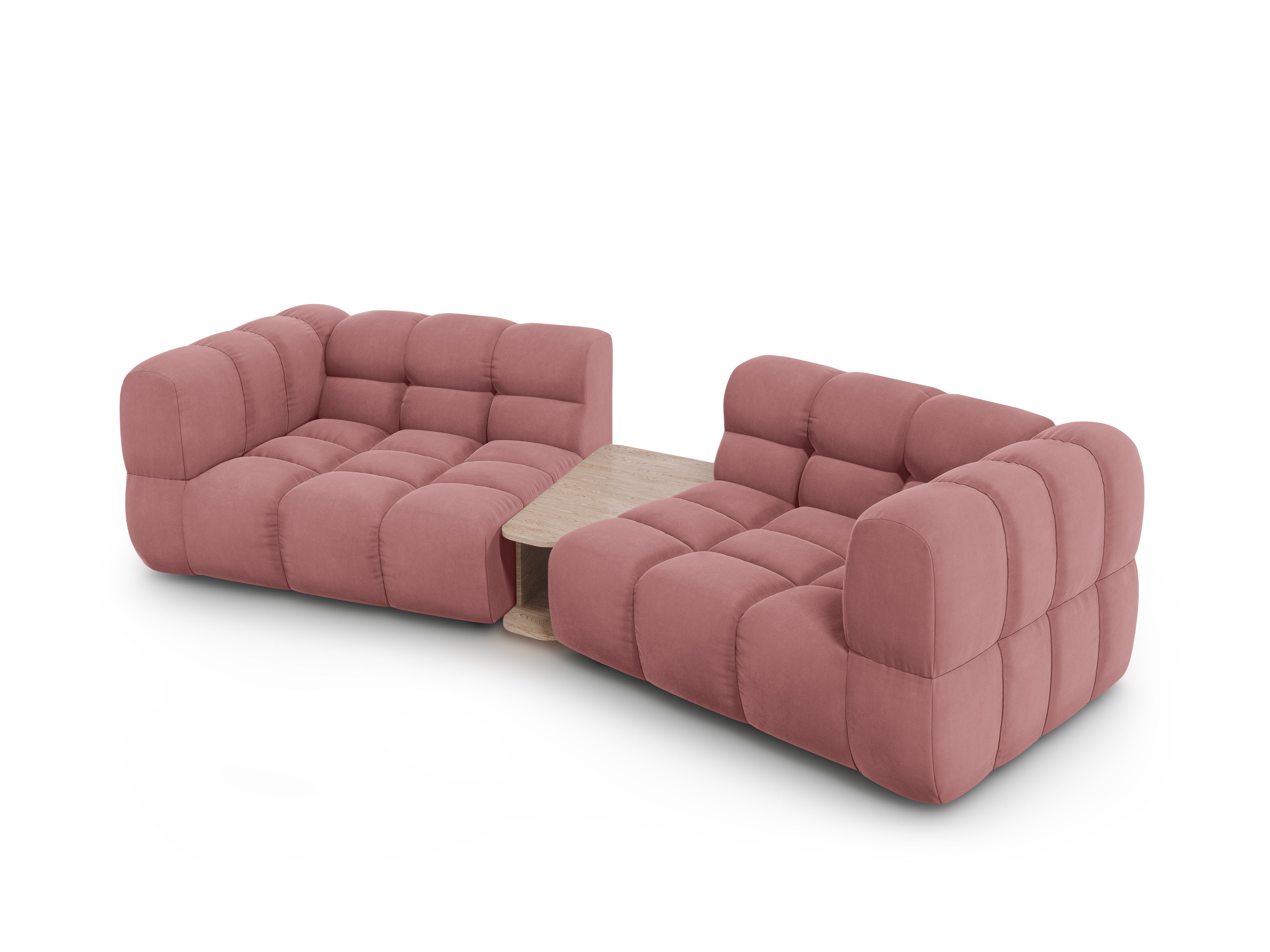 Sofa aksamitna 2-osobowa zaokrąglona ze stolikiem SKY łososiowy Cosmopolitan Design    Eye on Design