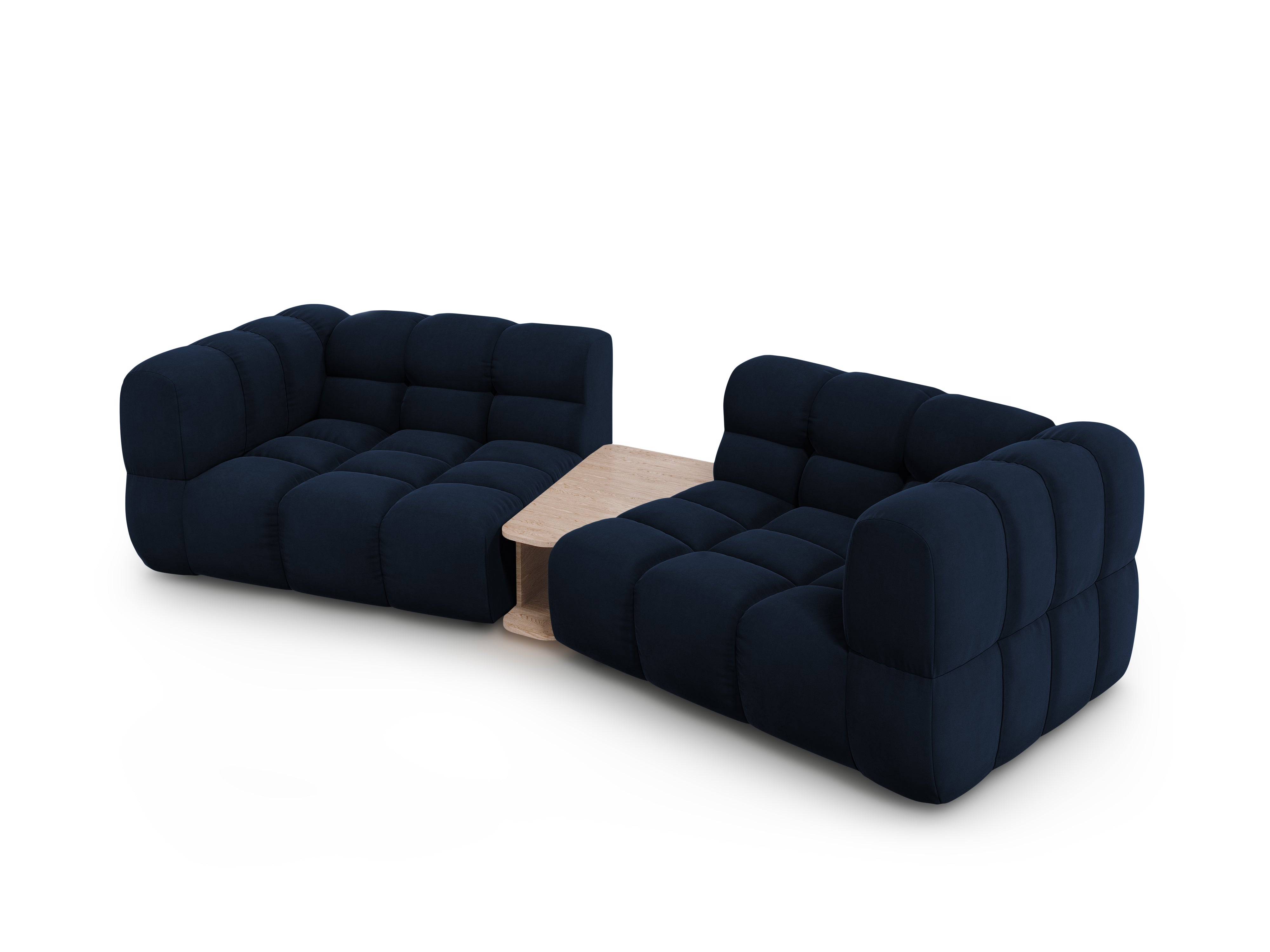 Sofa aksamitna 2-osobowa zaokrąglona ze stolikiem SKY granat królewski Cosmopolitan Design    Eye on Design