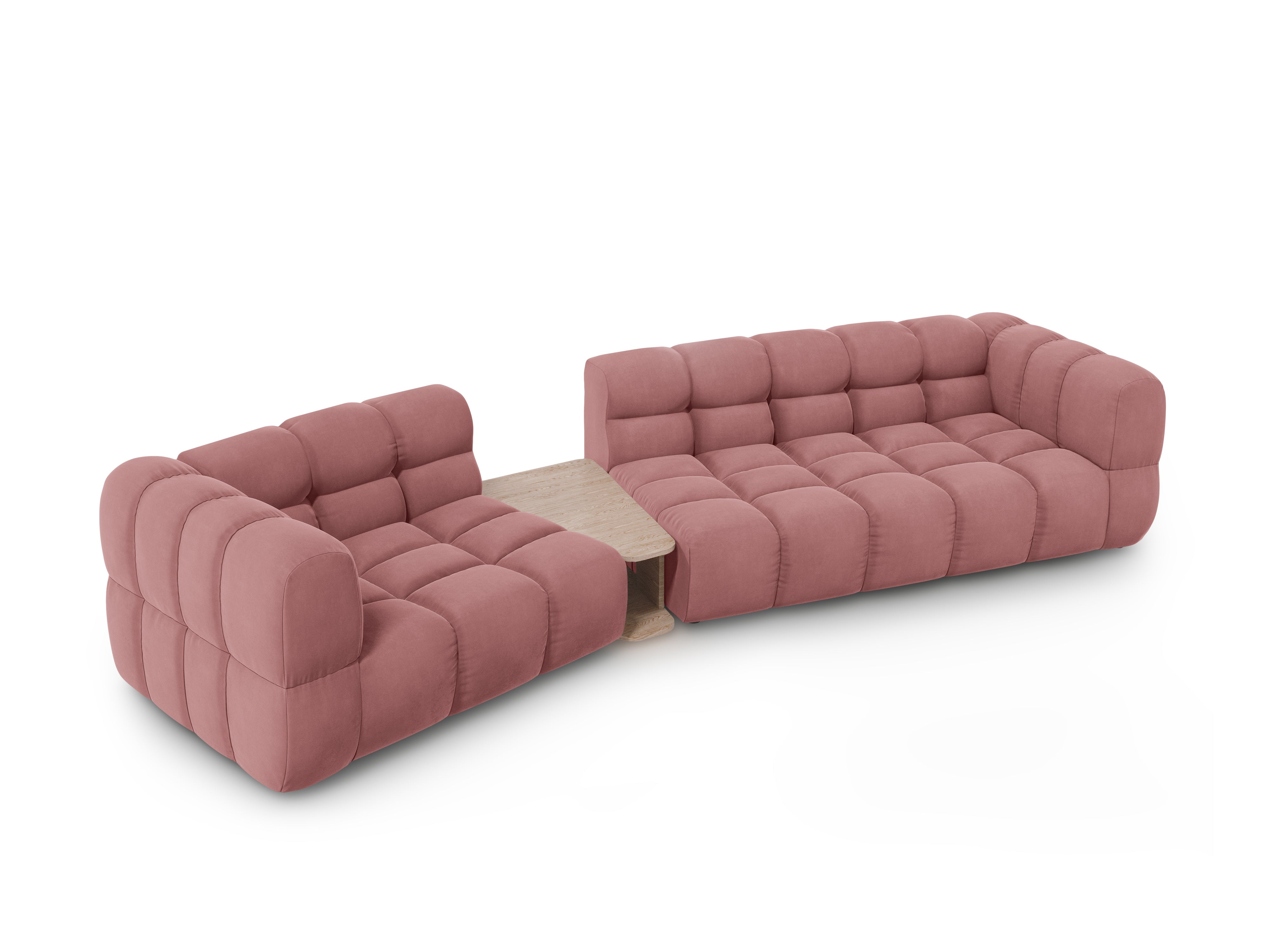 Sofa aksamitna lewostronna 3-osobowa zaokrąglona ze stolikiem SKY łososiowy Cosmopolitan Design    Eye on Design