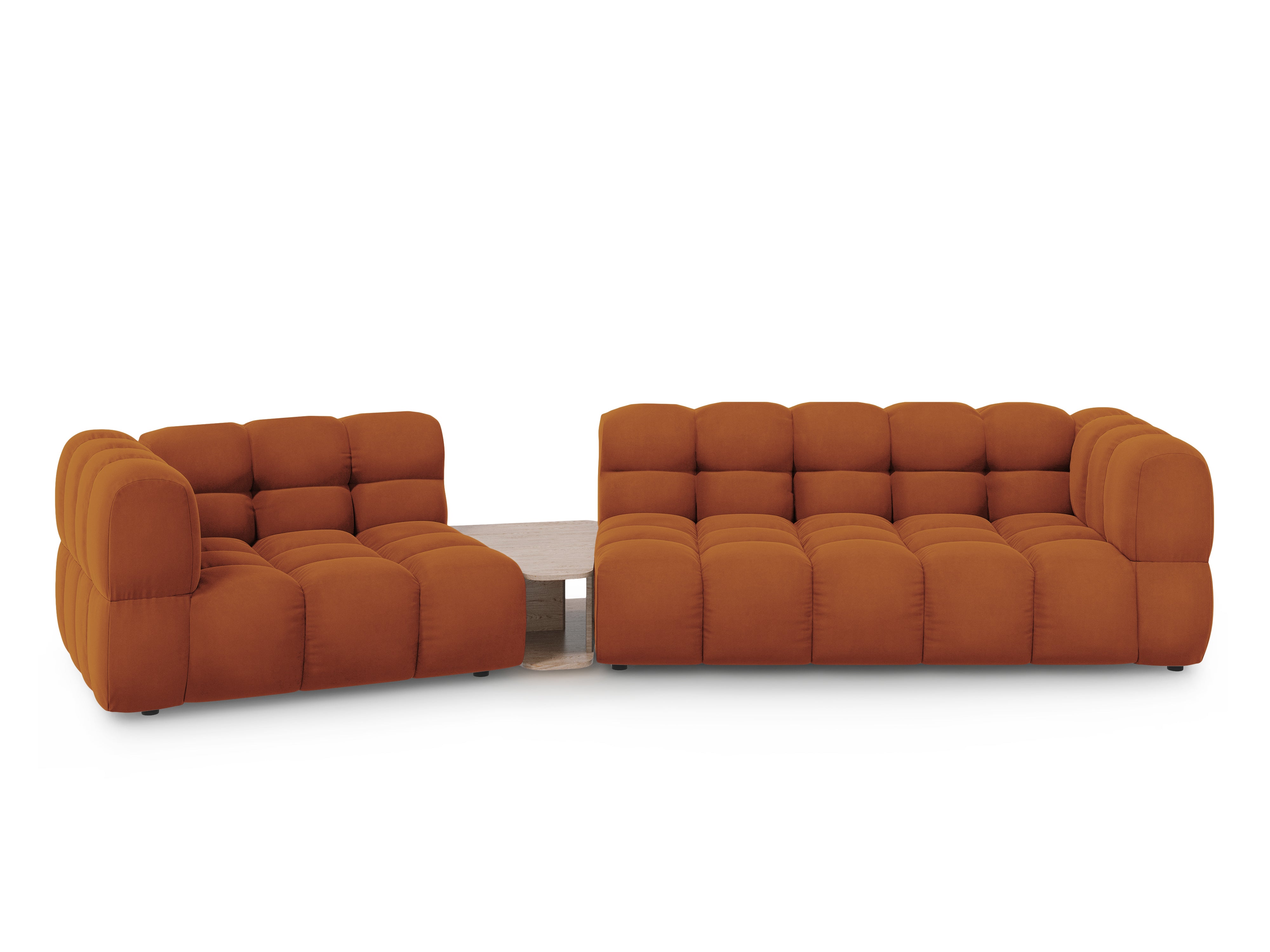 Sofa aksamitna lewostronna 3-osobowa zaokrąglona ze stolikiem SKY terracotta Cosmopolitan Design    Eye on Design