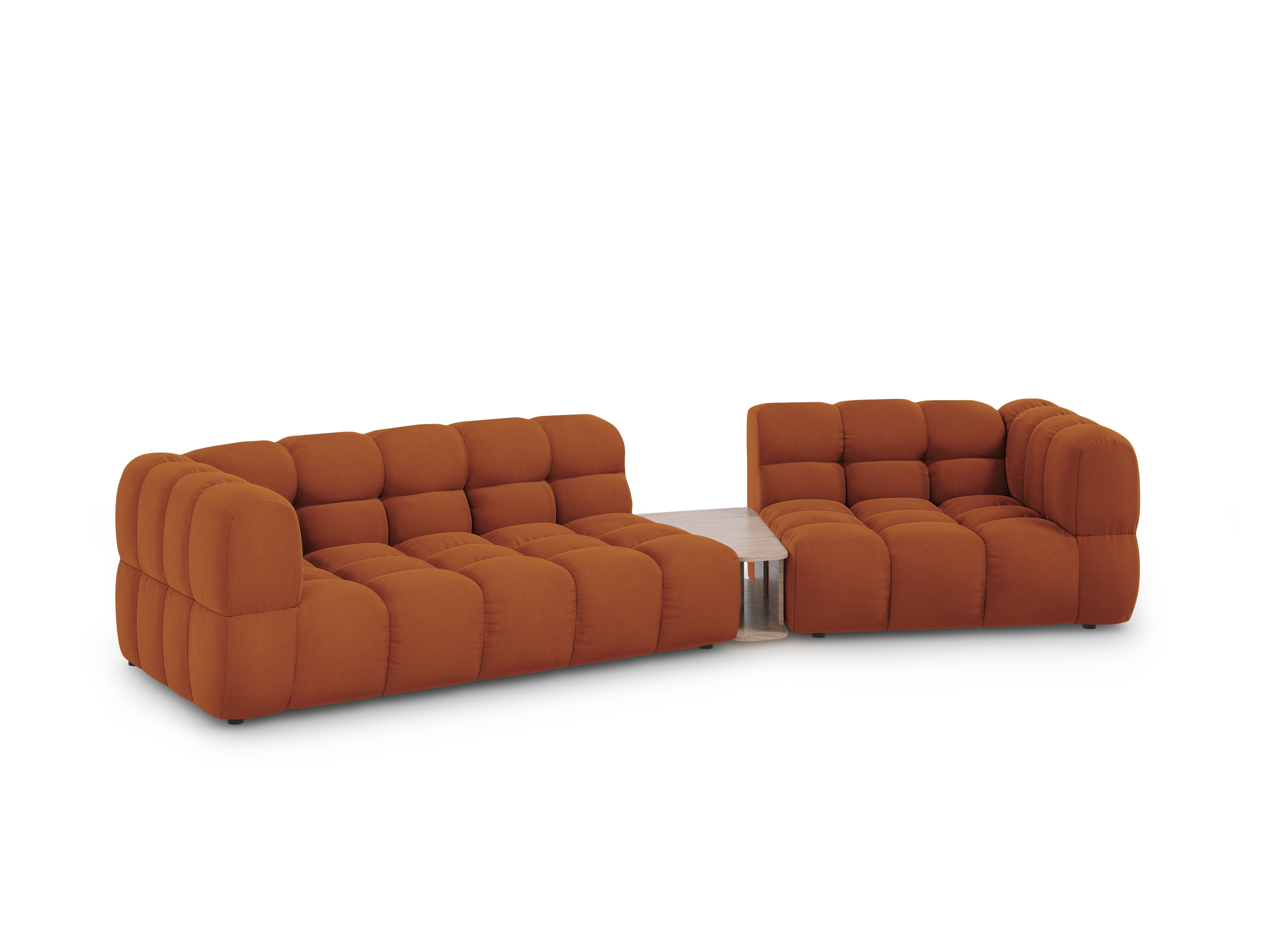 Sofa aksamitna prawostronna 3-osobowa zaokrąglona ze stolikiem SKY terracotta Cosmopolitan Design    Eye on Design