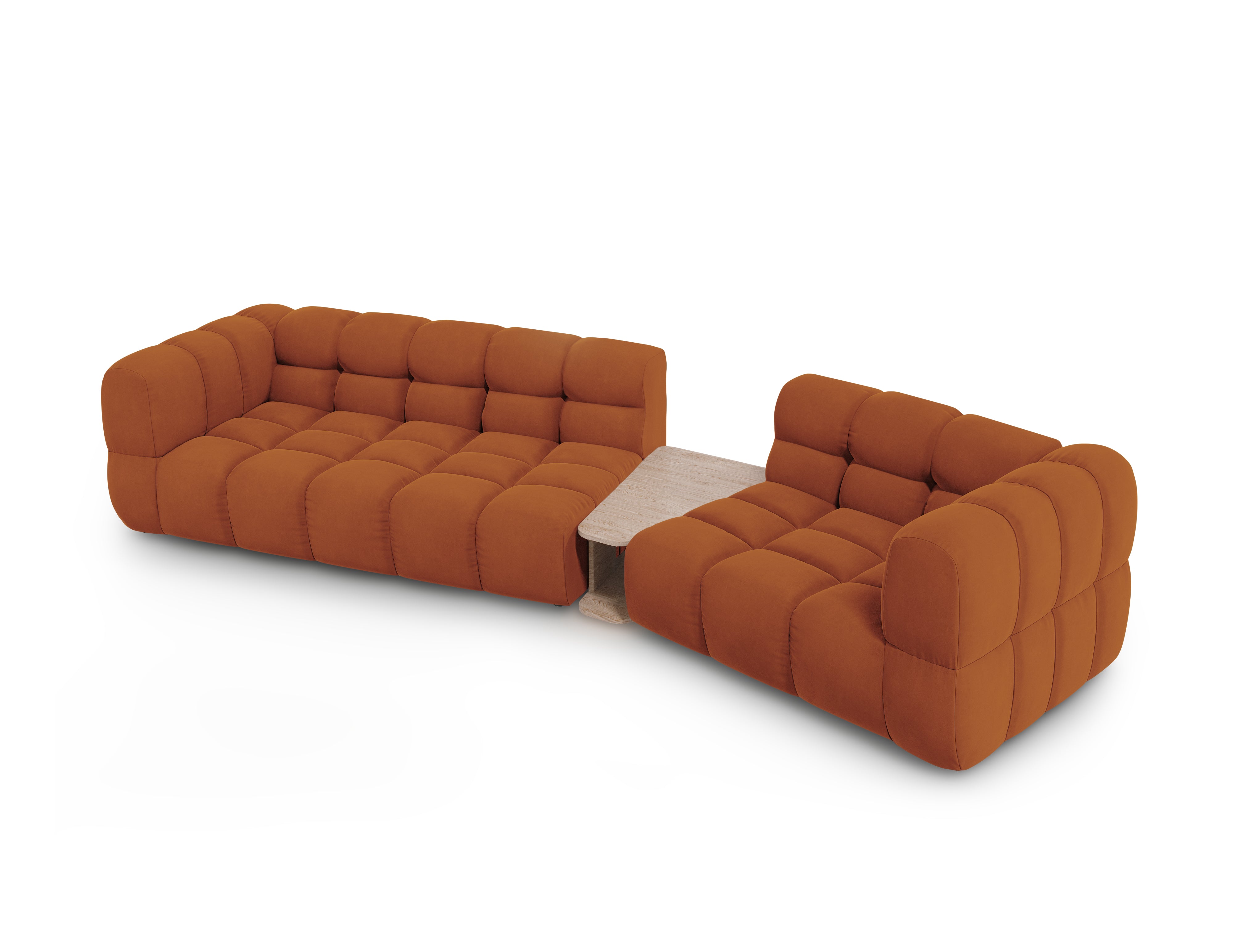 Sofa aksamitna prawostronna 3-osobowa zaokrąglona ze stolikiem SKY terracotta Cosmopolitan Design    Eye on Design